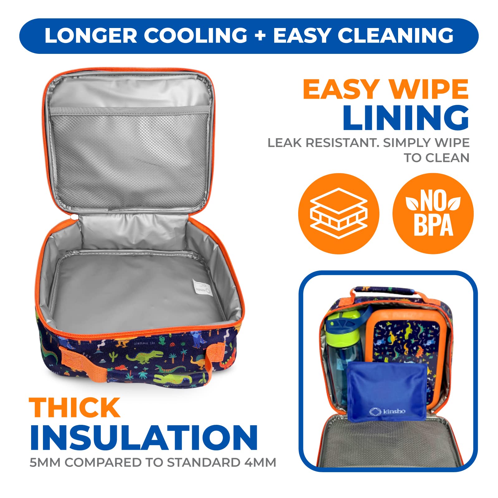 Dinosaur Lunch Box With For Boys With Ice Pack, Insulated Bag For Toddlers Kids Girls Baby Boy Daycare Pre-School Kindergarten,