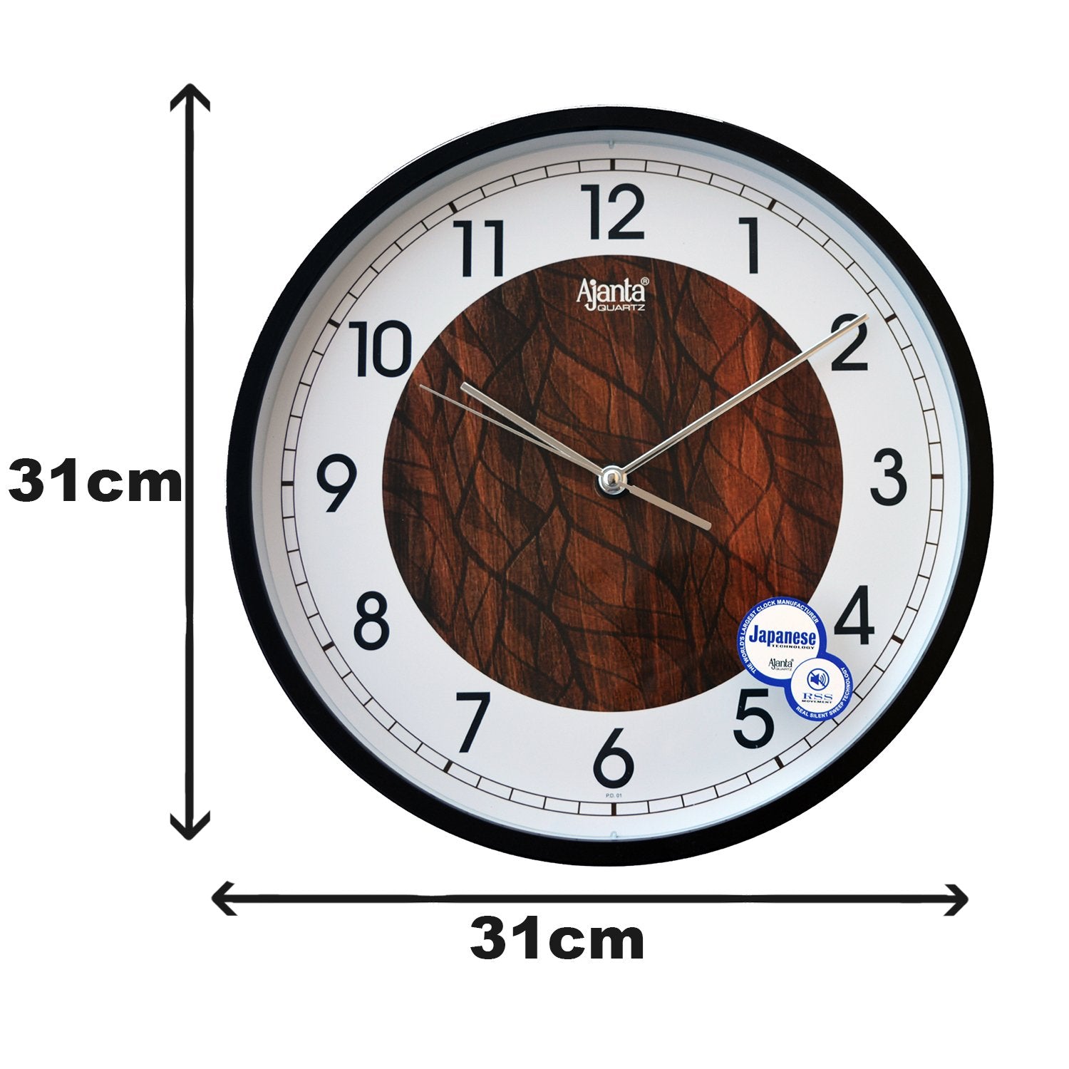 Ajanta Plastic Abstract Sweep Clock (30.3 Cm X 30.3 Cm X 4.5 Cm, Brown) - Analog
