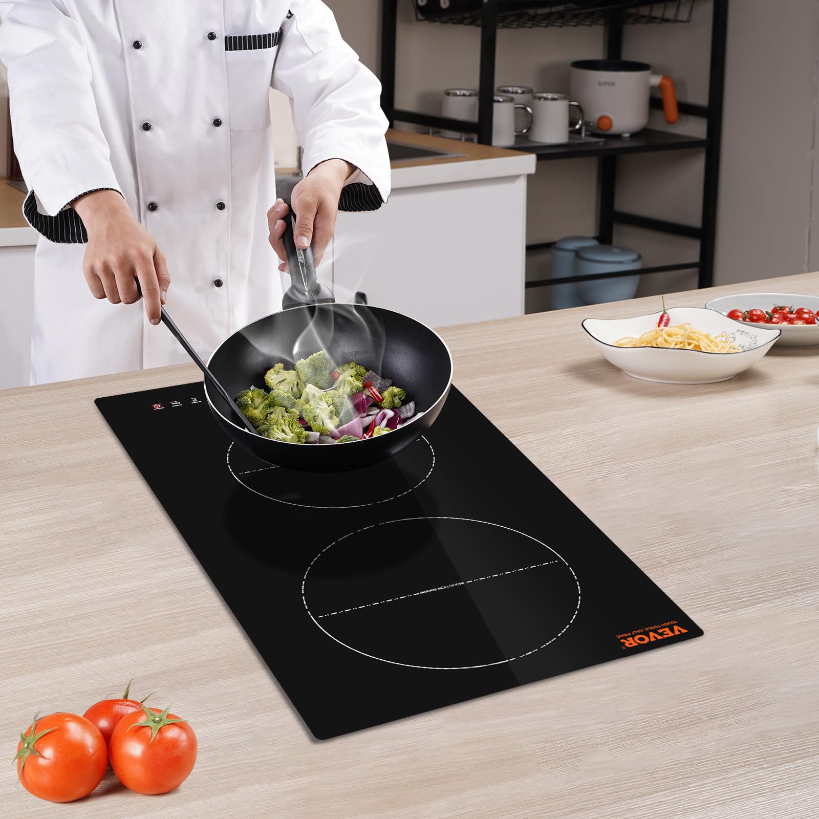 Vevor Built-In Induction Electric Stove Top 12 Inch,2 Burners Electric Cooktop,9 Power Levels & Sensor Touch Control,Easy To Cle