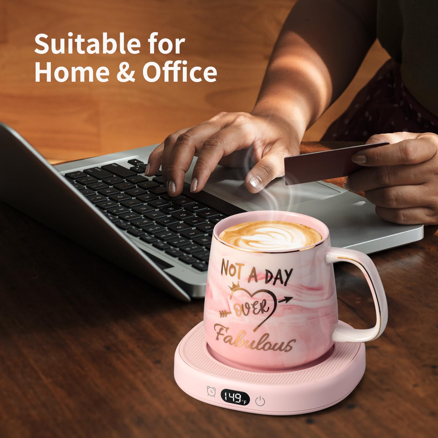 Coffee Mug Warmer & Not A Day Mug Set, Electric Cup Warmer For Desk Office Home, Beverage Warmer With 3 Temperature Setting, 8-H