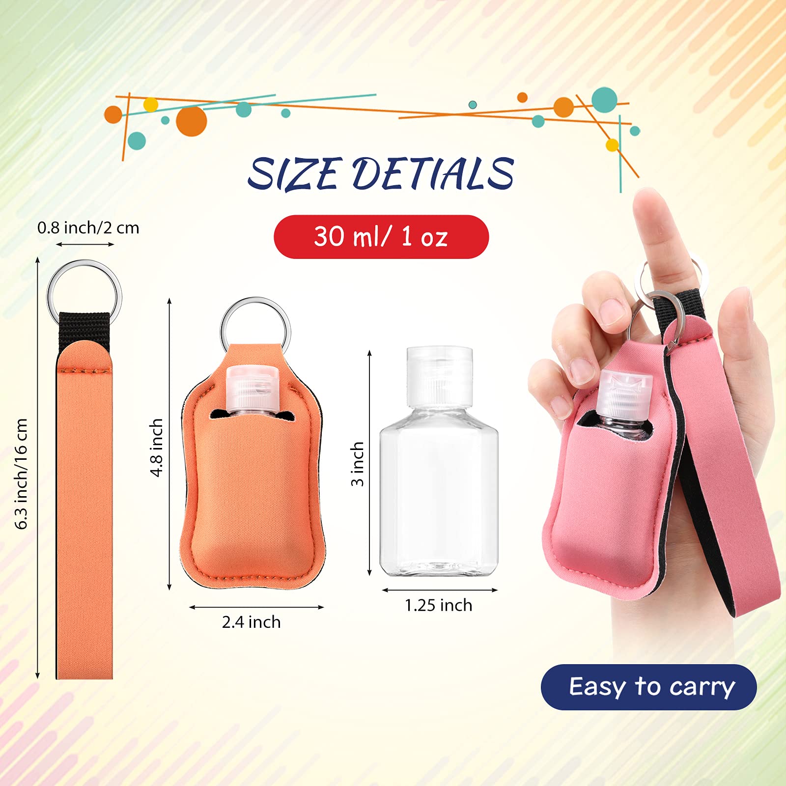 Patelai 54 Pcs Empty Travel Bottles With Keychain Holder Set 1 Oz Travel Bottle Container Bottle Holders Wristlet Keychain