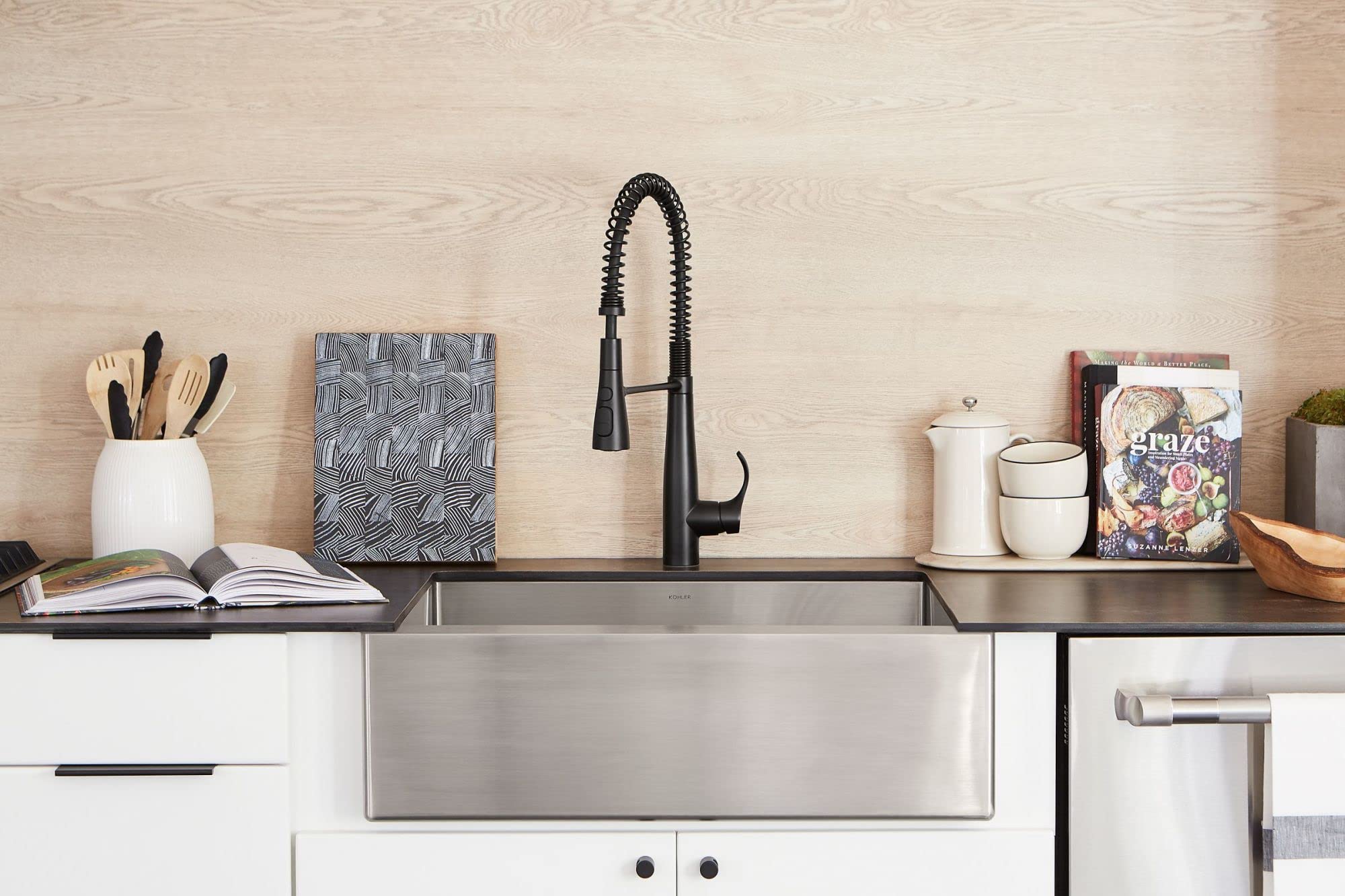 Kohler 22033-Bl Simplice Semi Professional Kitchen Sink Faucet, Commercial Faucet, Matte Black