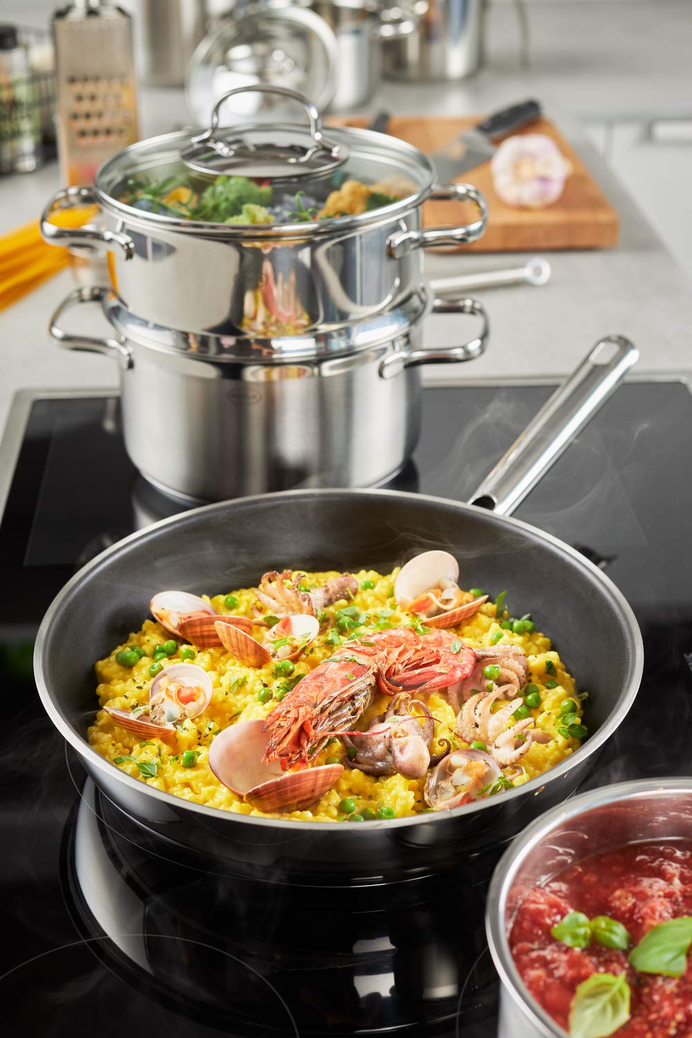 Rsle Set of Frying Pans Set of 320/24/28cm Diameter with Non-Stick Coating 3Diameter  Stainless Steel  24cm  3Units