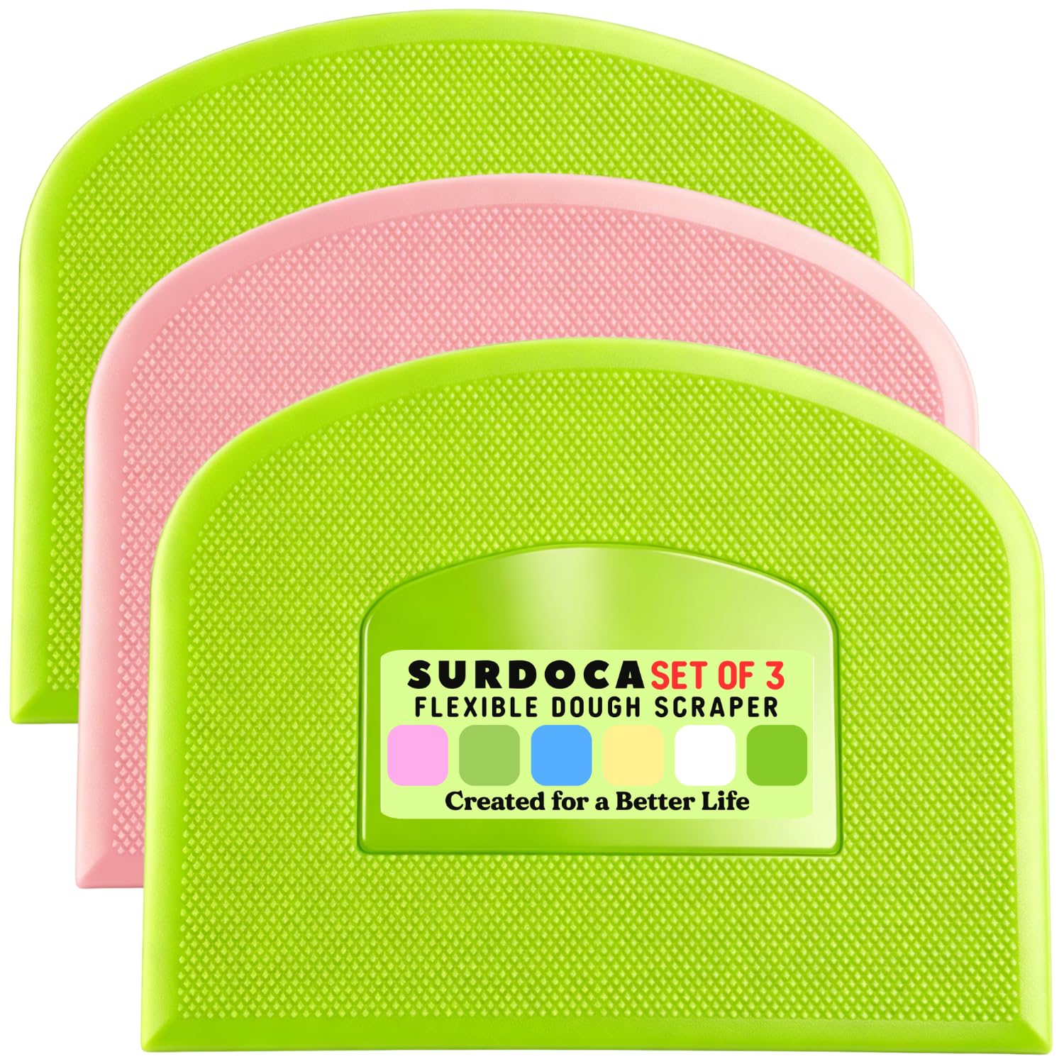SURDOCA Dough Scraper Bench Scraper - 3P 13x7.9 Plastic Flexible Bowl Scraper, Sharp Edge & Angles Cake Scraper. Non-Slip Bakewa