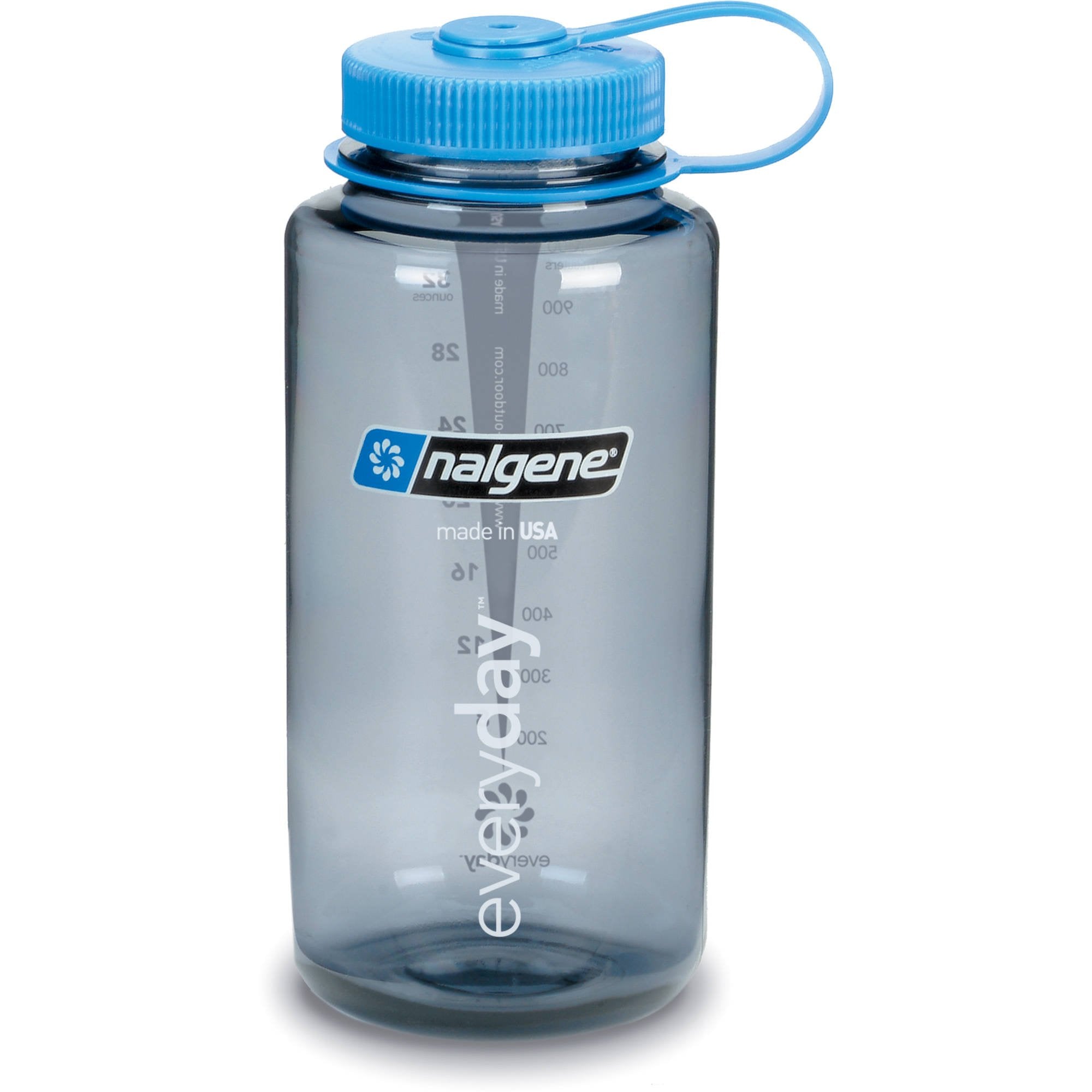 Nalgene Tritan Wide Mouth Bpa-Free Water Bottle, Grey W/ Blue Cap, 16 Oz