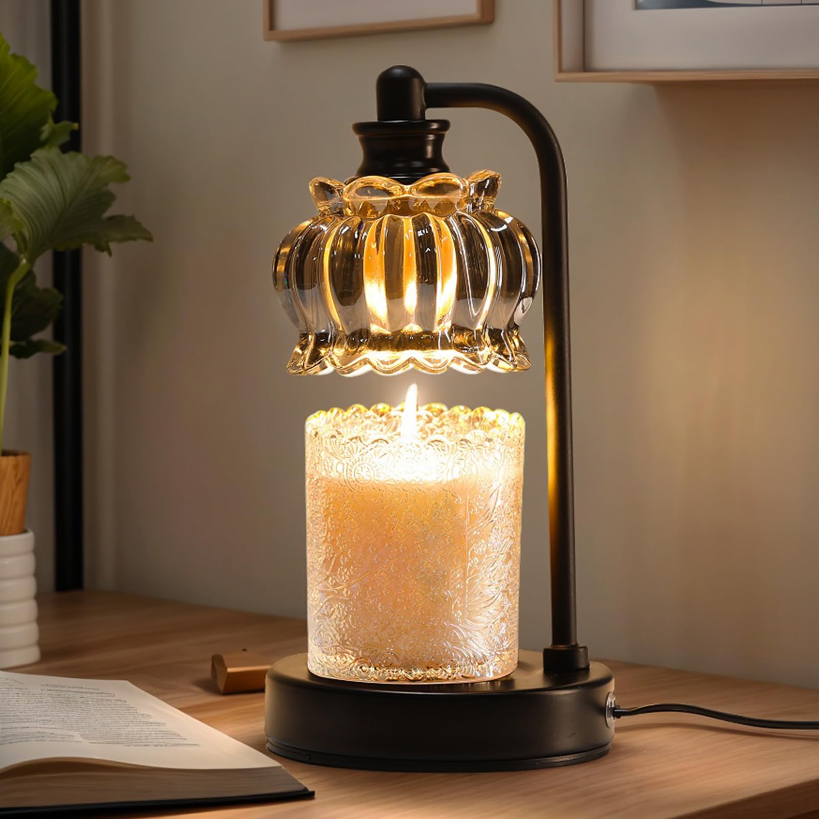 Candle Warmer Lamp with Timer, Dimmable Candle Lamp Wax Melt Warmer with 2 Bulbs, Electric Candle Warmer Lamp for Bedroom Living