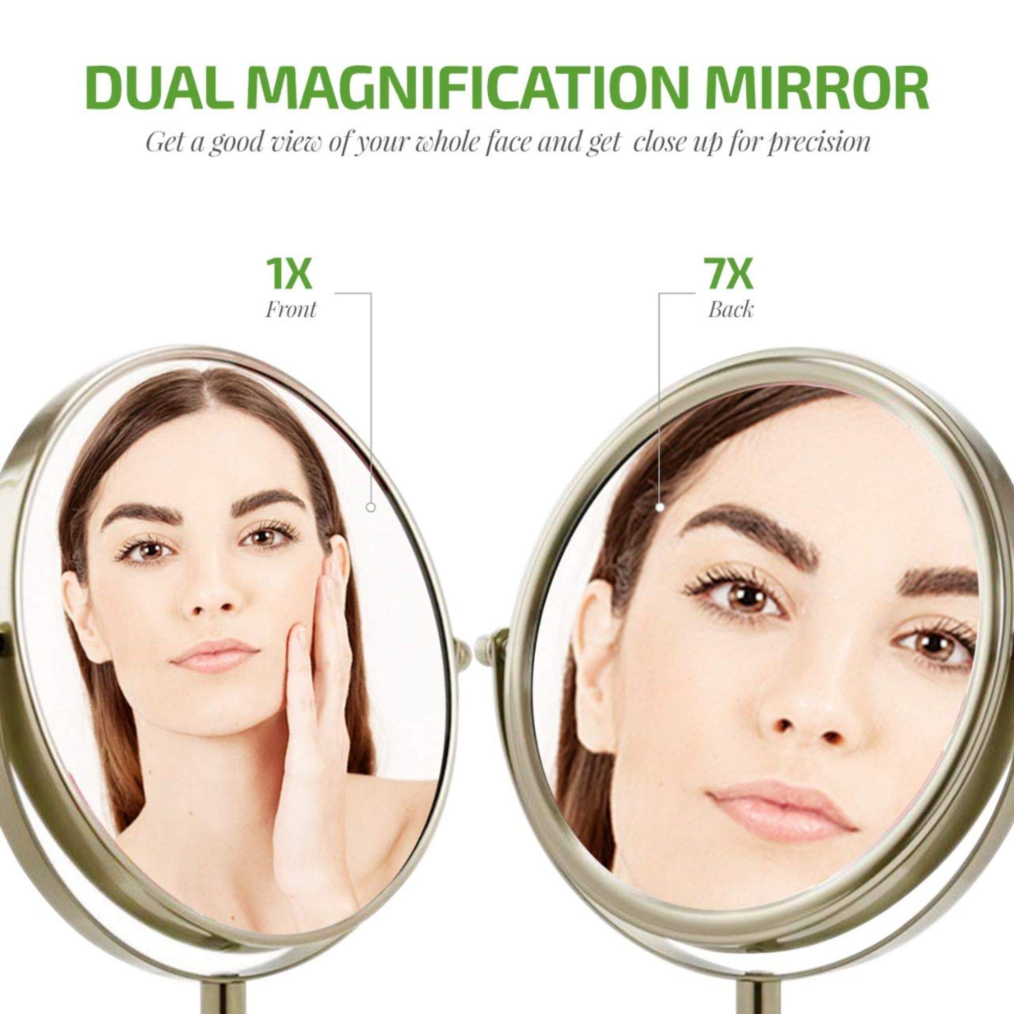 Ovente 7'' Tabletop Makeup Mirror With 1X/7X Magnification, 360 Swivel Design And Double-Sided Free-Standing Vanity Mirror Perfe