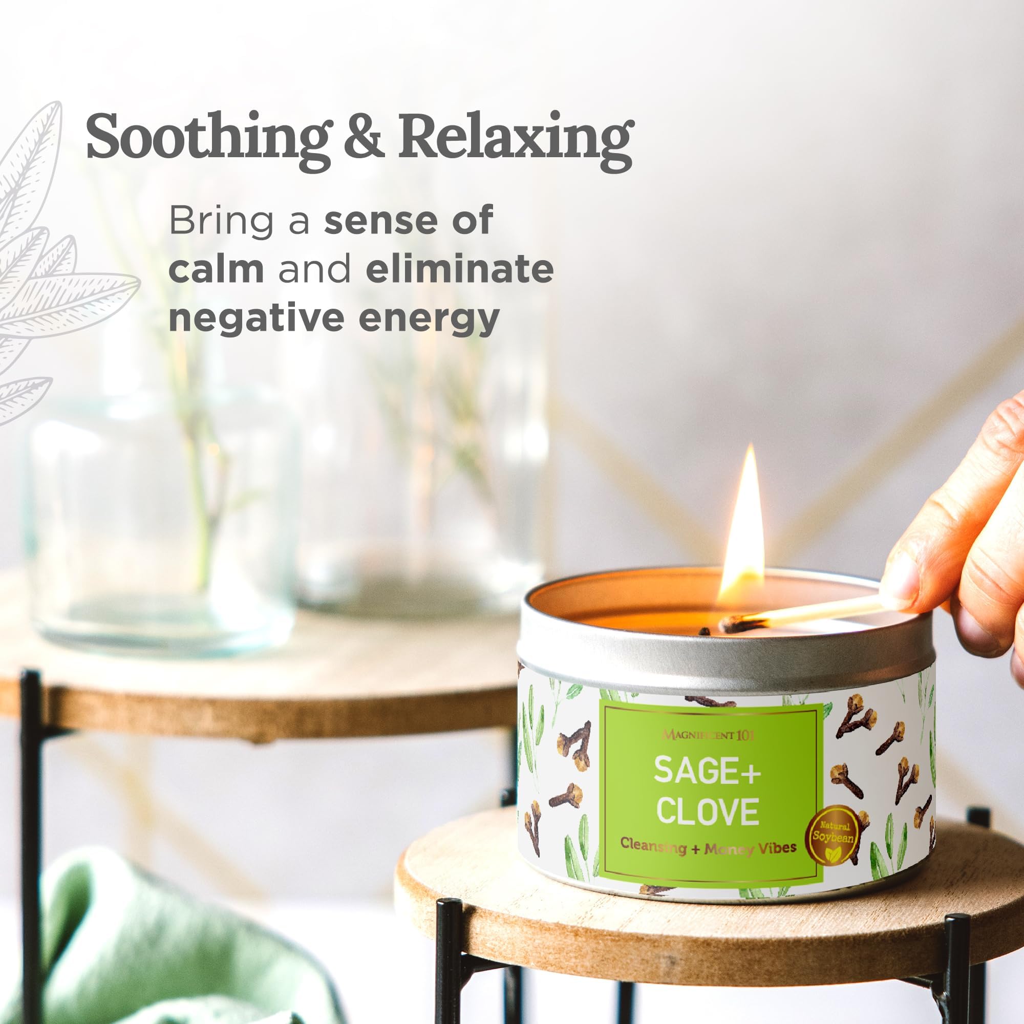 SAGE + Clove Aromatherapy Candle for House Energy Cleansing and Money Attraction, Banishes Negative Energy I Purification and Ch