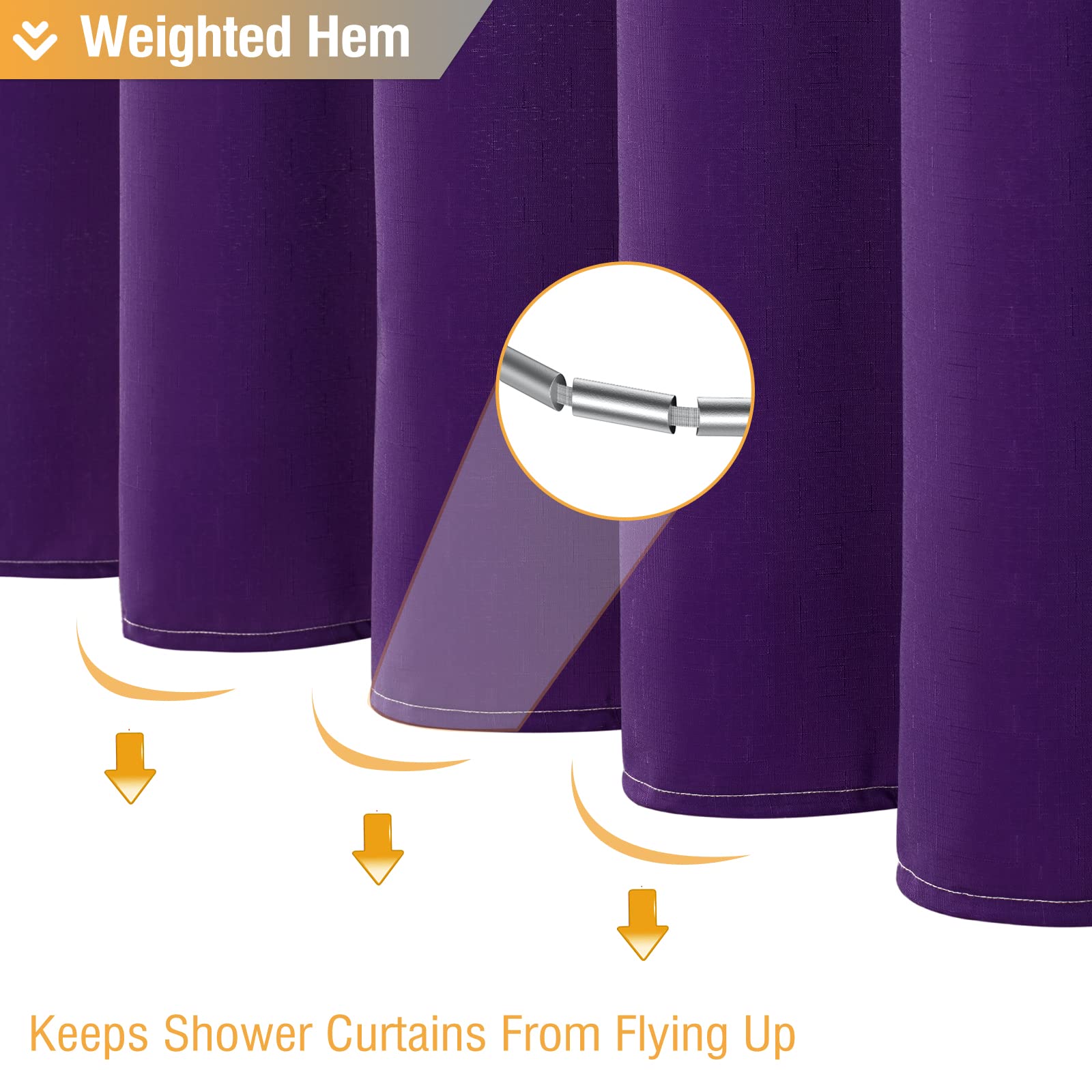 BTTN Long Fabric Shower Curtains - 72'' x 78'' Inch Long Ombre Linen Textured Heavy Duty Shower Curtain Set with Metal Hooks  Tall Hotel Spa Luxury Neutral Cloth Shower Curtains for Bathroom - Purple