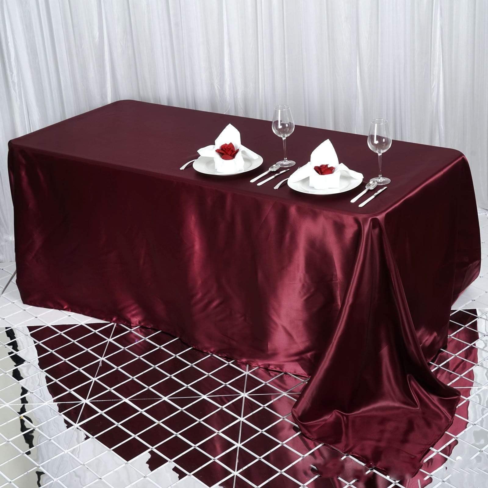 Balsacircle 90X132 Inch Burgundy Satin Rectangle Tablecloth Table Cover Linens Wedding Table Cloth Party Reception Events Kitche