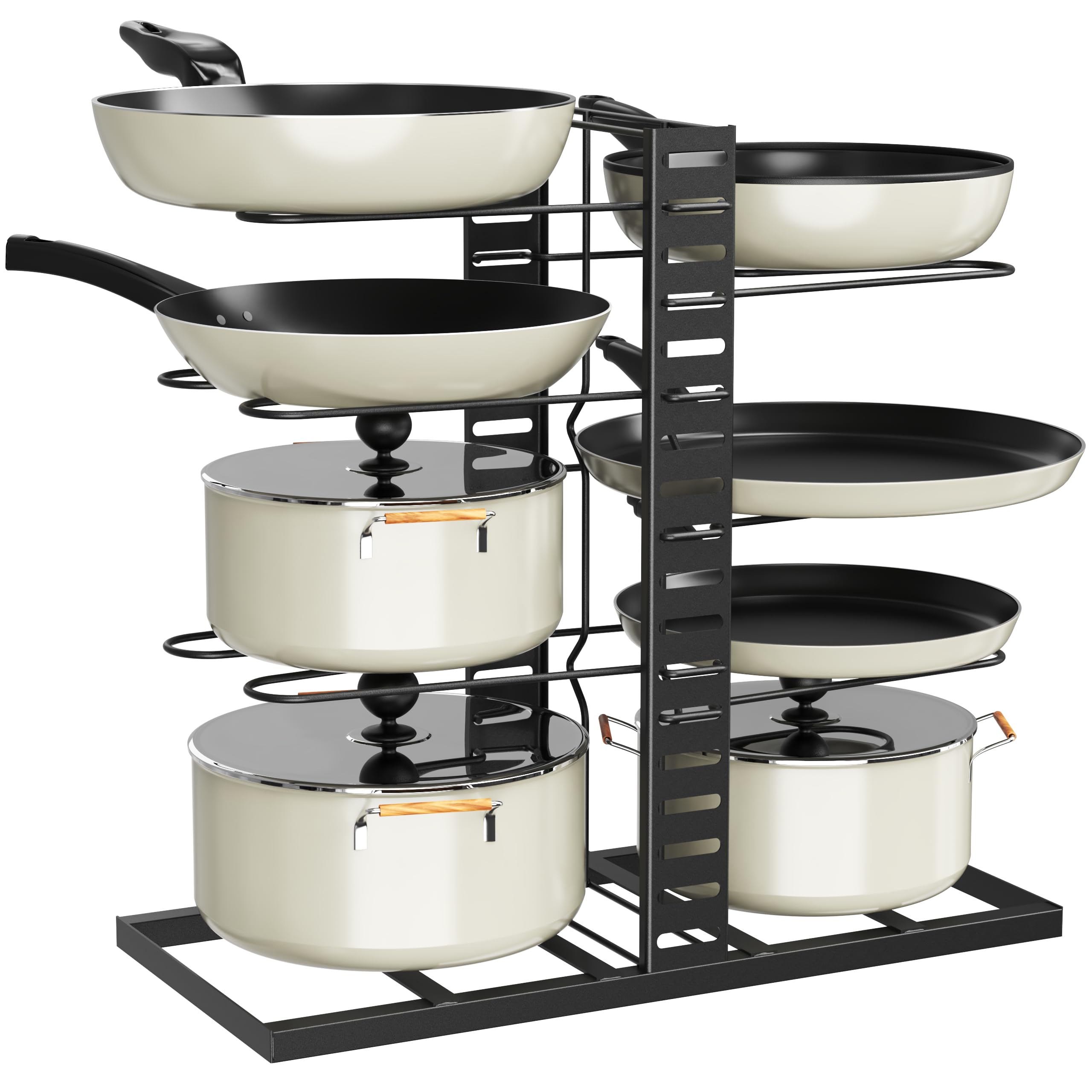 Amazon Brand - Umi Pot & Pan Organizer Rack For Cabinet - Stackable Adjustable Cookware Organizer With Pot Lid Holder, Heavy-Dut