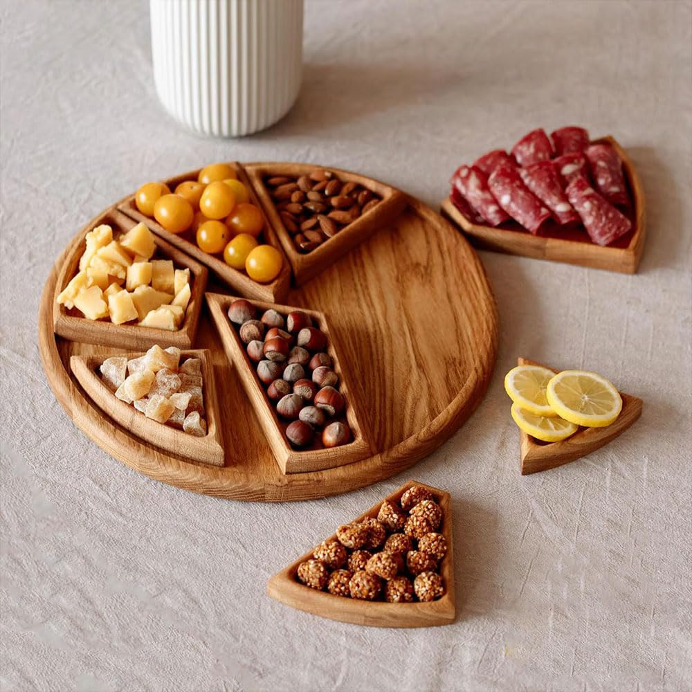 Puzzle Serving Tray - Wood with Removable Compartments, Durable Food-Safe Serving Board for Parties and Entertaining (Large)