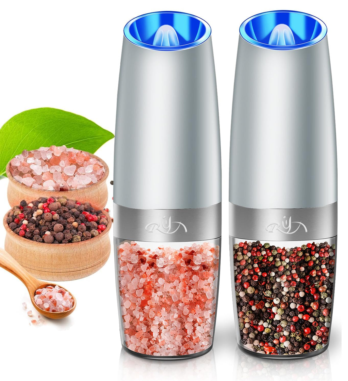 Rongyuxuan Gravity Salt And Pepper Mill Set,Electric Automatic Pepper Grinder Mill Shaker With Battery Powered,Stainless Steel,B