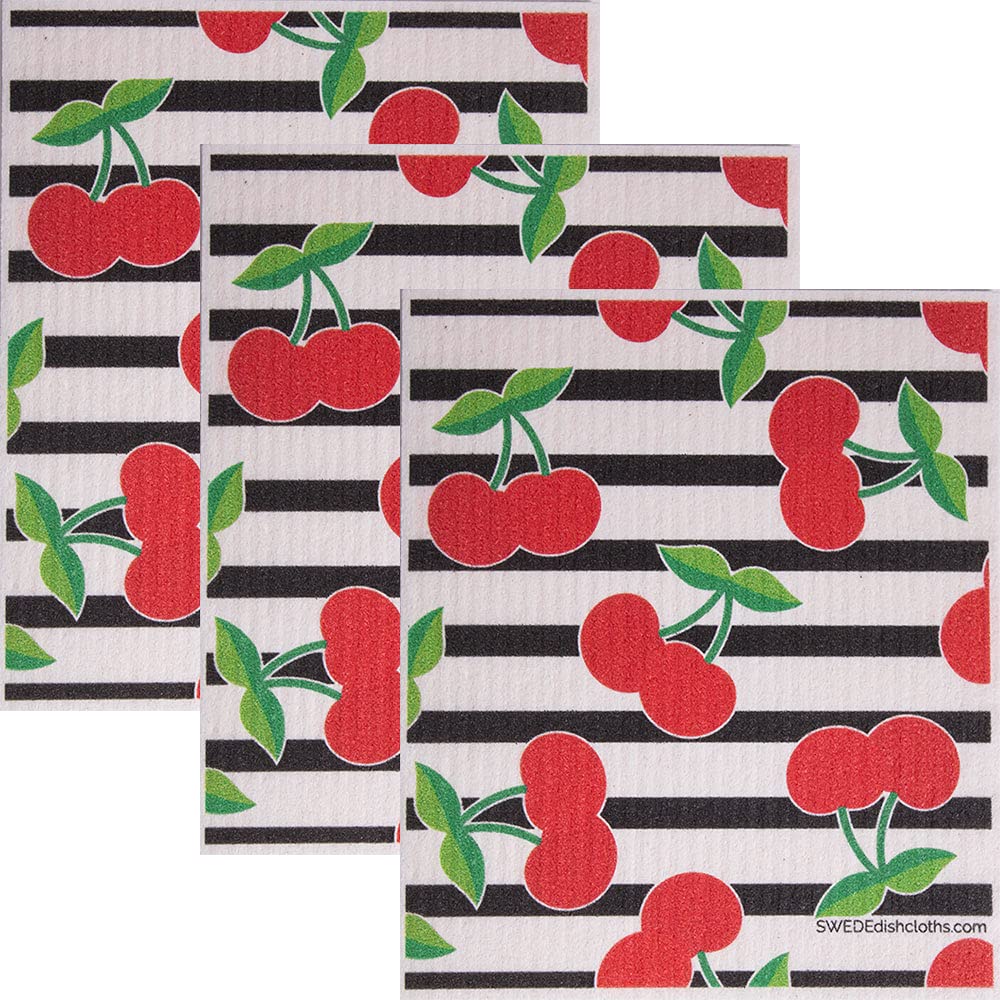Swededishcloths - Cellulose Sponge Dish Towels - Set Of 3 Cherry Collage Swedish Dish Cloths