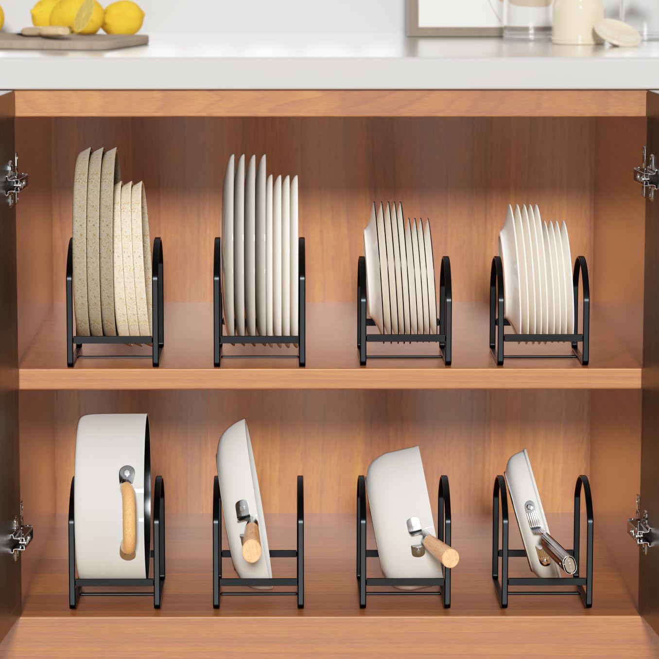 4 Pack Kitchen Plate Holder Organizer For Cabinet Space Saver Dinner Dish Plate Storage Rack Upright Dish Drying Racks Metal Pla