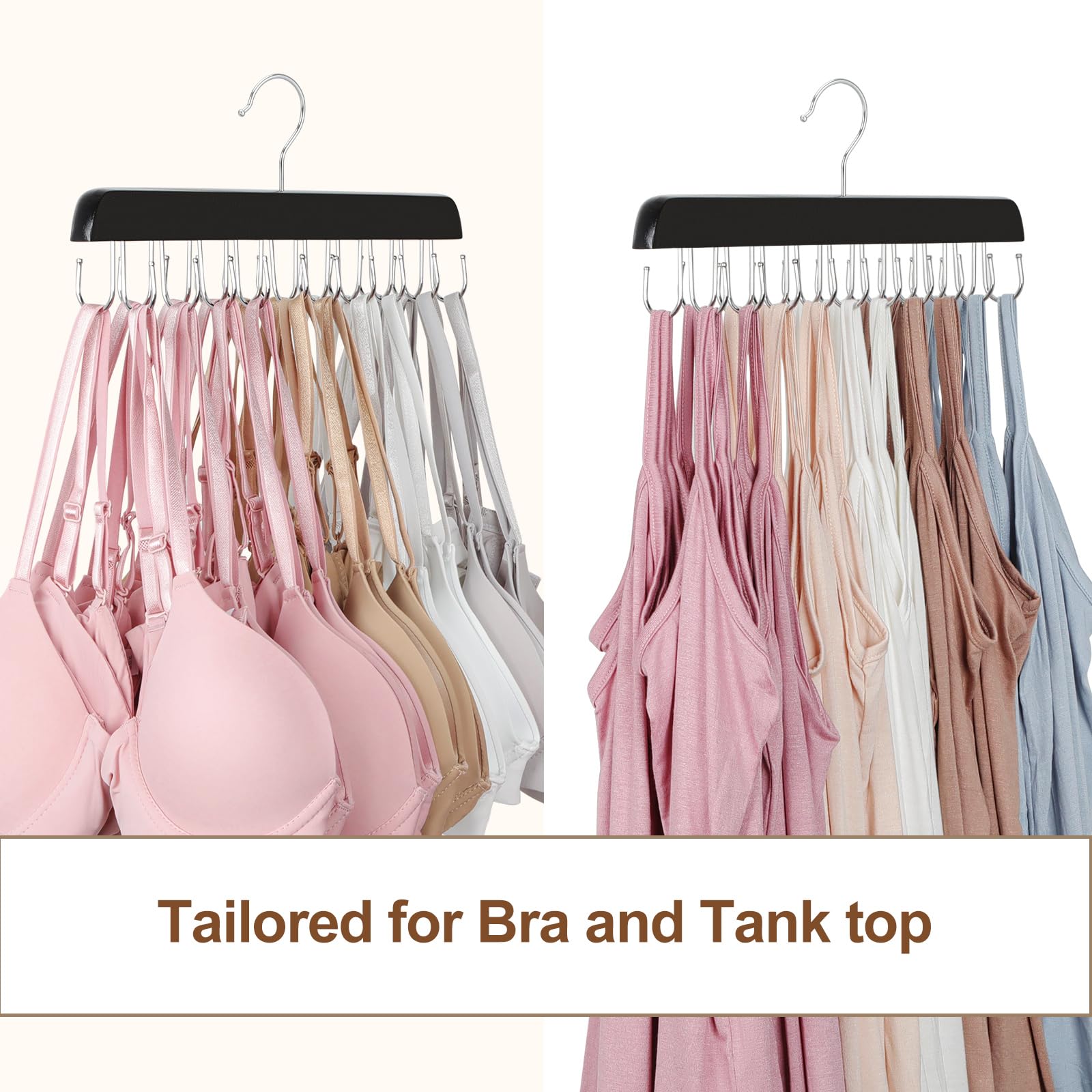 Topia Hanger Bra Hanger For Closet, 2 Pack Tank Top Hangers 20 Hooks Capacity Foldable Wood Space Saving Hangers Closet Organize