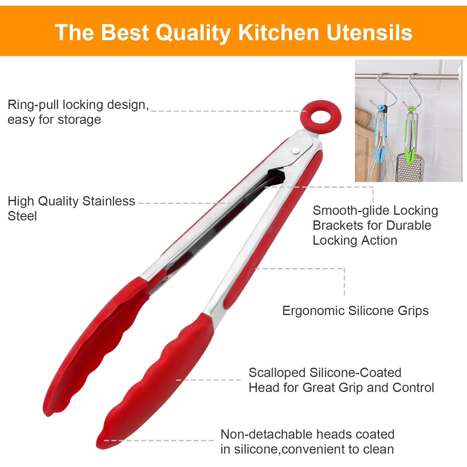 Kitchen Tongs With Silicone Tips - Fortomorrow Set Of 5, 7 9 Inch Premium Silicone Tipped Tongs For Cooking Heat Resistant, Serv