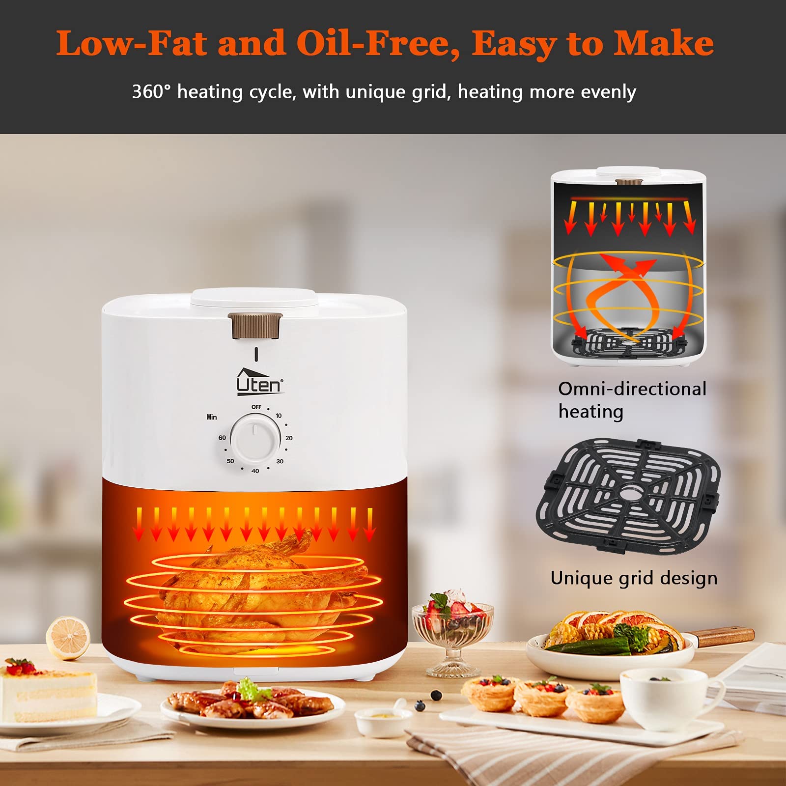 4.2 Quart Compact Air Fryer,4L 1500W Air Fryer Oven Pizza Cooker With Rapid Air Circulation,30 Minute Timer And Adjustable Tempe