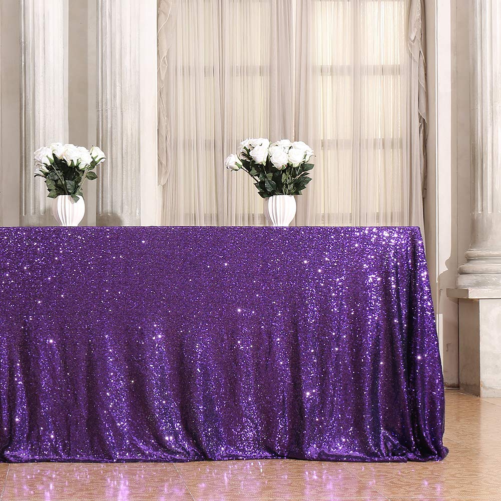 Eternal Beauty Halloween Sequin Tablecloth, 50X80-Inch Purple Tablecloth For Wedding Party/Dessert Table/Christmas Decoration
