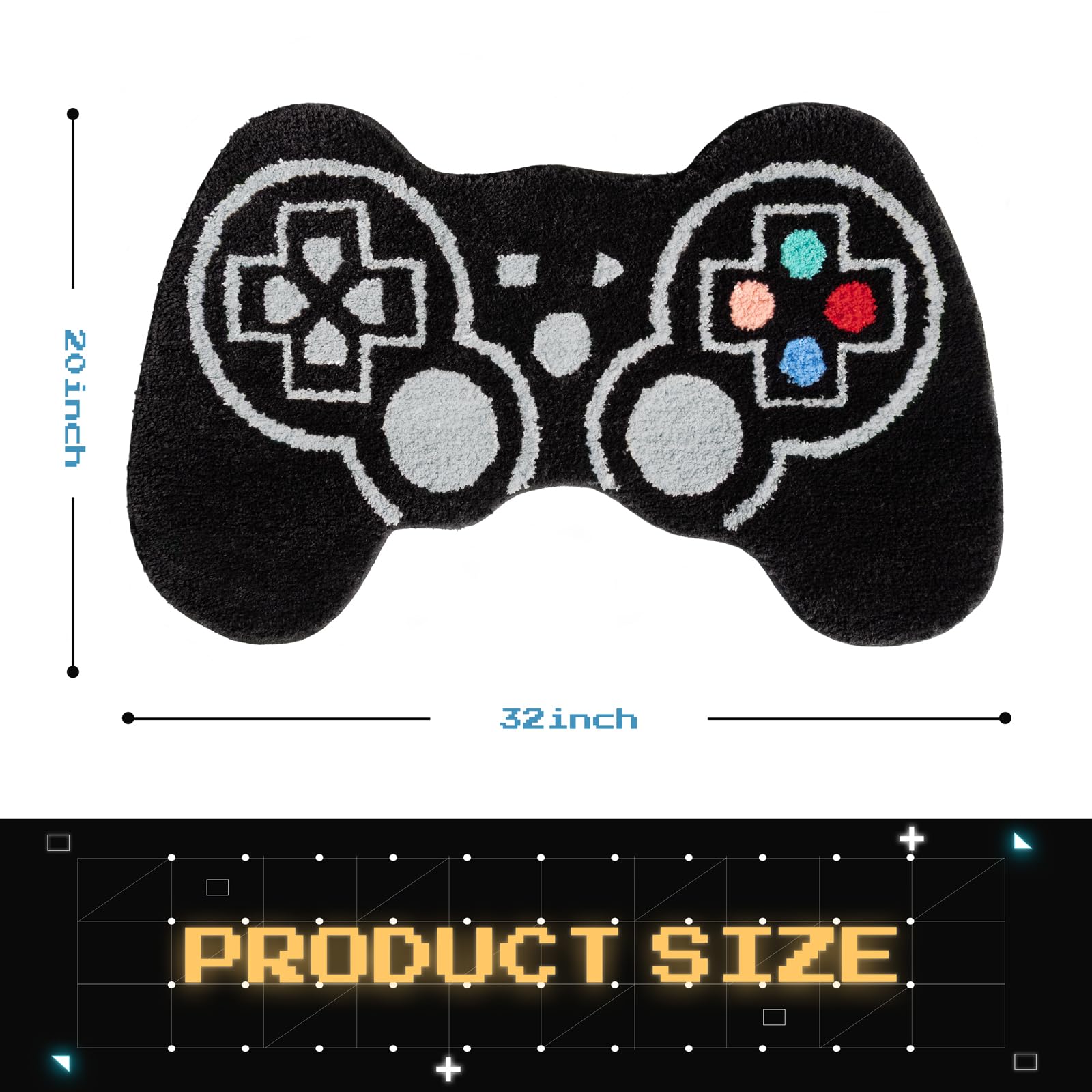 Tanvill Funny Bath Mat Cute Black Gamepad Bathroom Rugs Small Bath Rug, Non Slip Washable Soft Absorbent Funky Bathroom Decor Pr