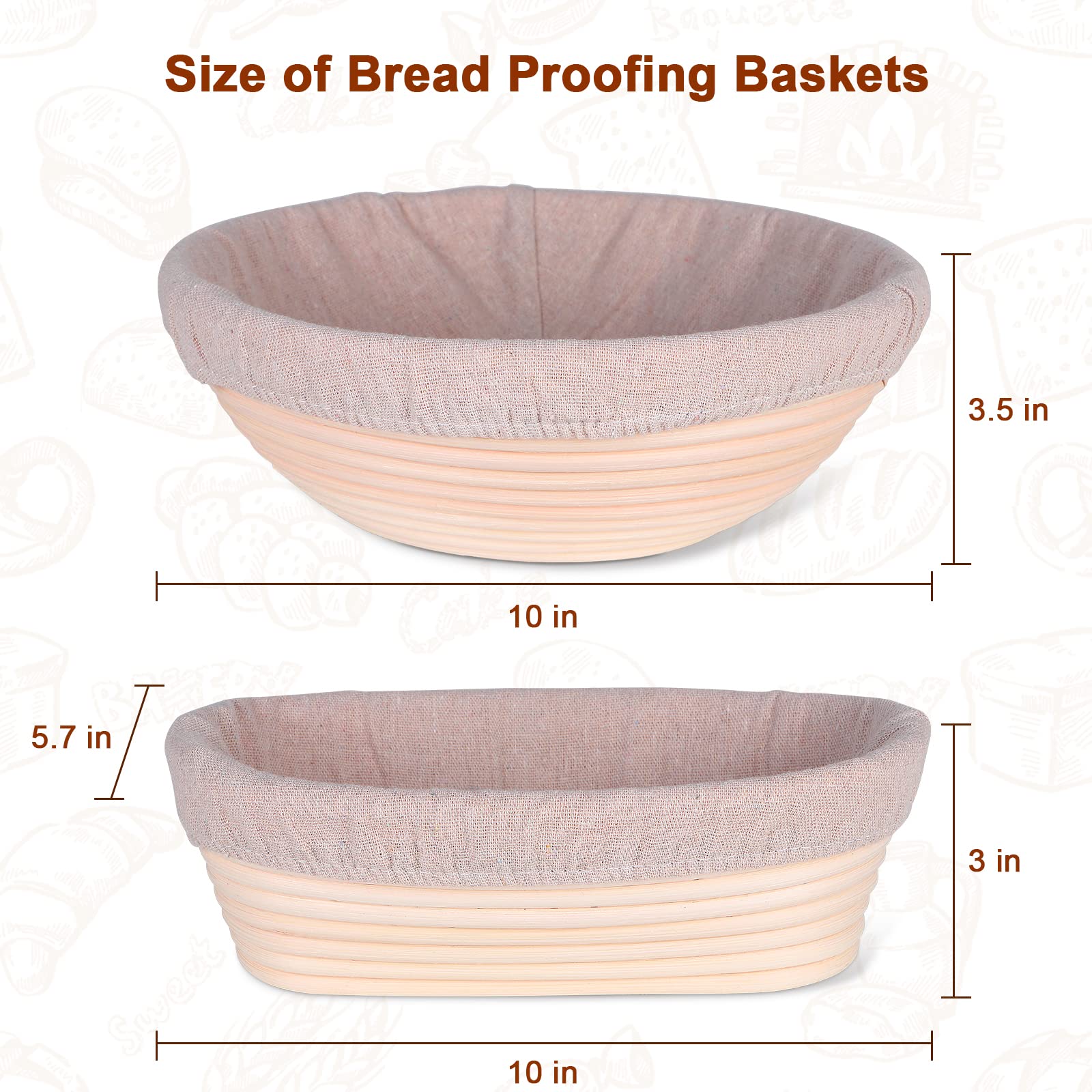 Banneton Bread Proofing Basket Set, 11 Inch Sourdough Proofing Basket And Bread Baking Supplies-Bread Lame, Danish Whisk, Bowl &