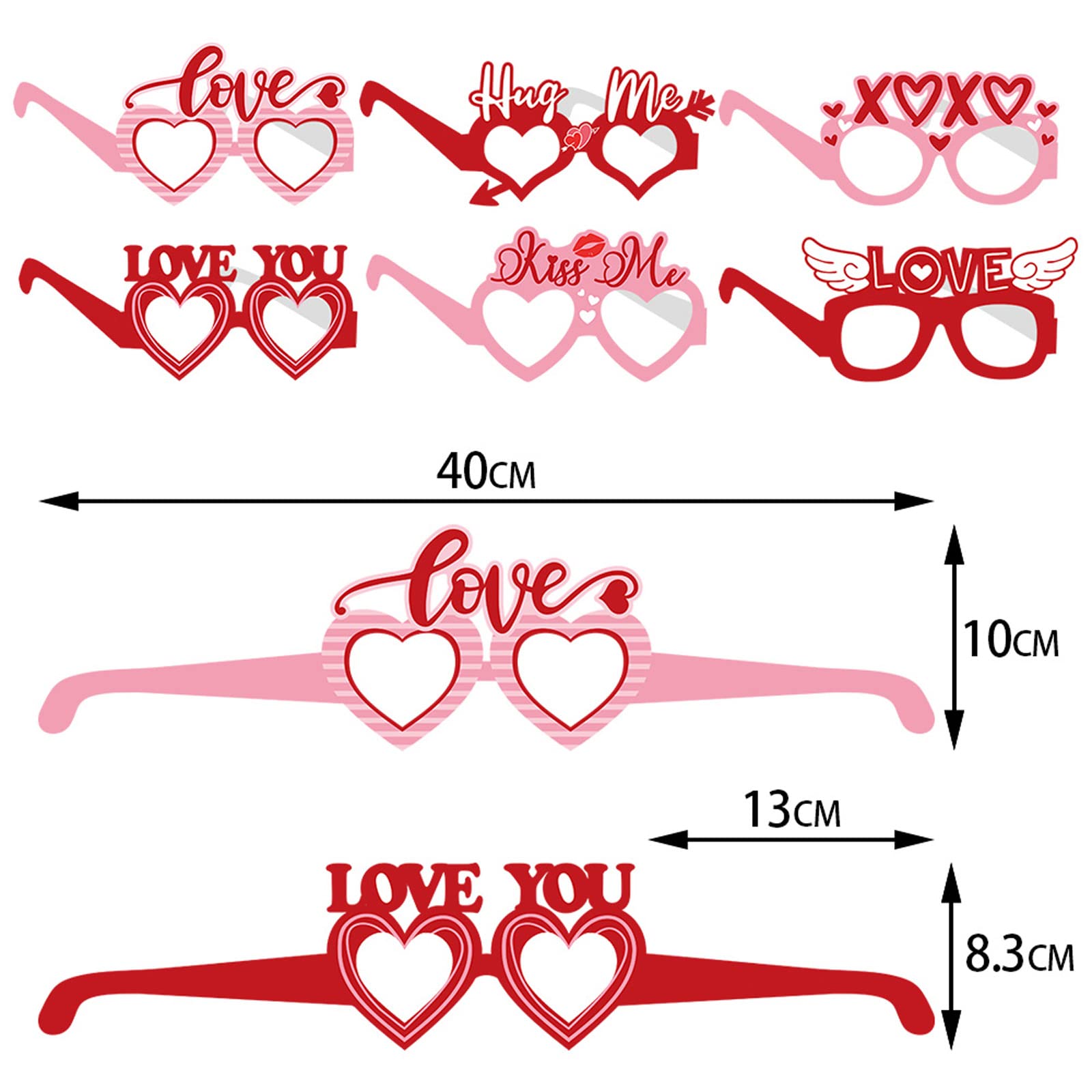 Teonei Valentines Day Eyeglasses Heart Paper Glasses Valentines Day Photo Booth Props,Valentines Day Decor Party Supplies,6Pcs