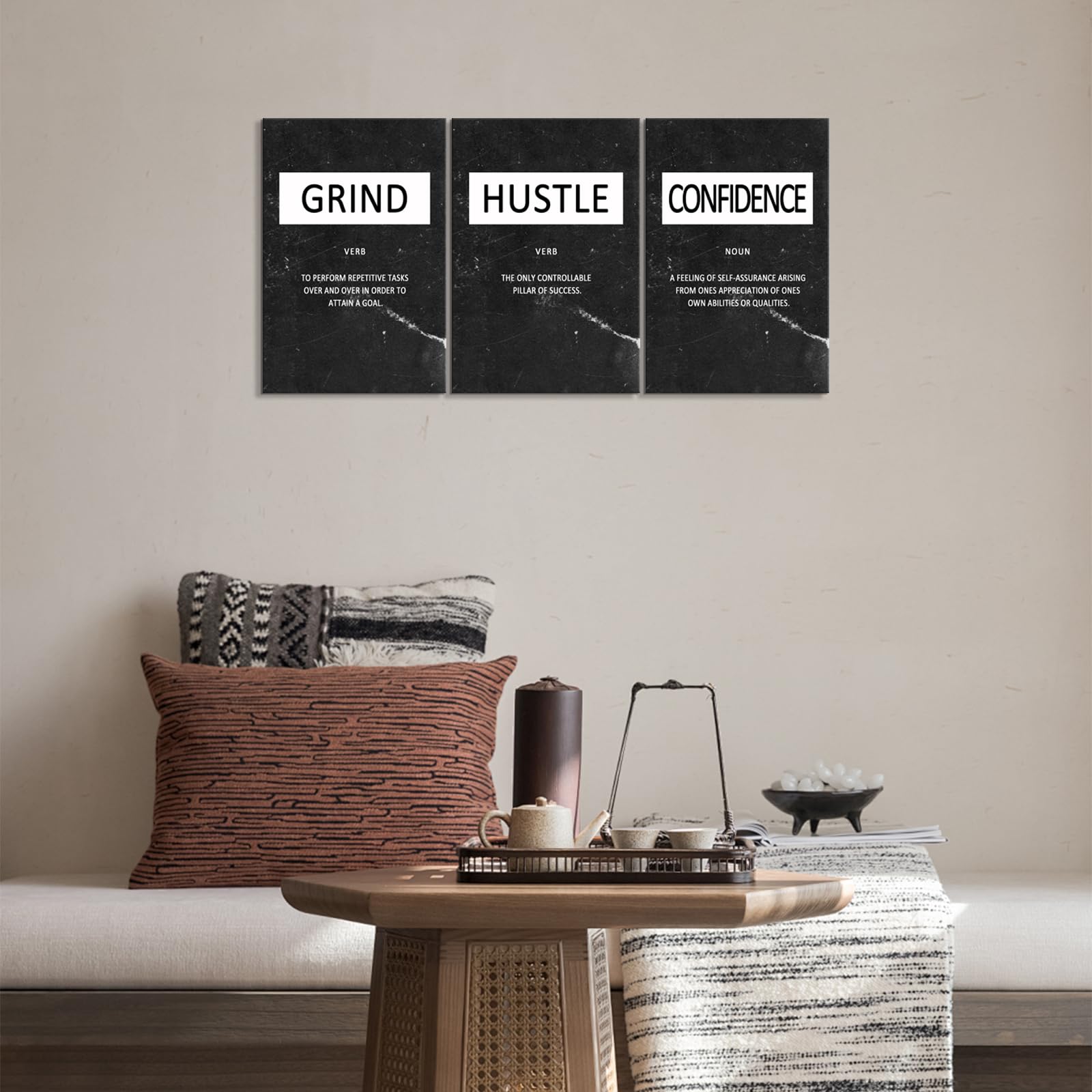 Kawahone Inspirational Canvas Wall Art - Grind Hustle Confidence Motivational Wall Art, Positive Quotes Wall Poster For Living R