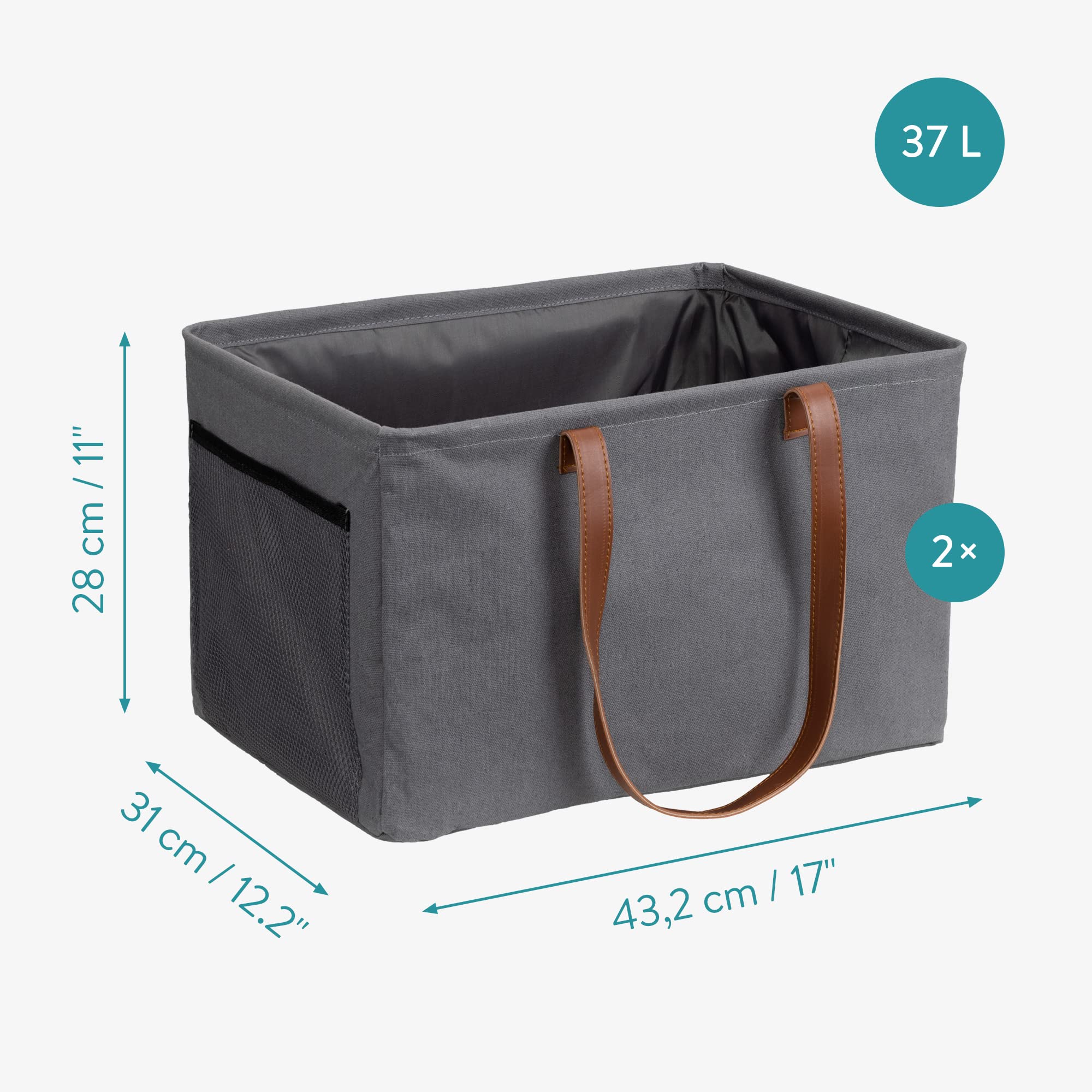 Navaris Collapsible Laundry Baskets - Set Of 2 - Foldable Washing Hampers - Clothes Storage Bins With Fabric Drawstring Lid & Si