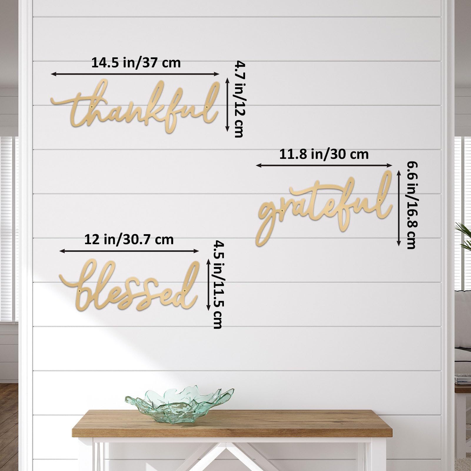 ESTART Thankful Grateful Blessed Letter Sign Metal Wall Decor, 3 Piece Gold Letters Wall Art for Bathroom Bedroom Metal Words Wa