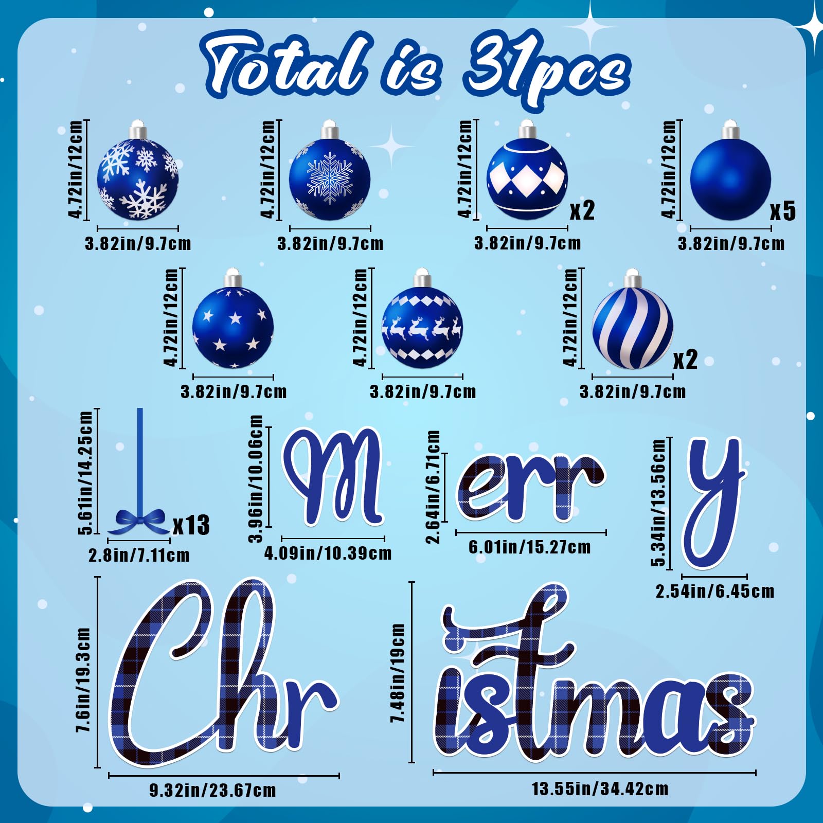 90shine 31PCS Christmas Garage Door Decorations Magnets - Merry Xmas Ball Holiday Refrigerator Fridge Kitchen Decor(Blue)