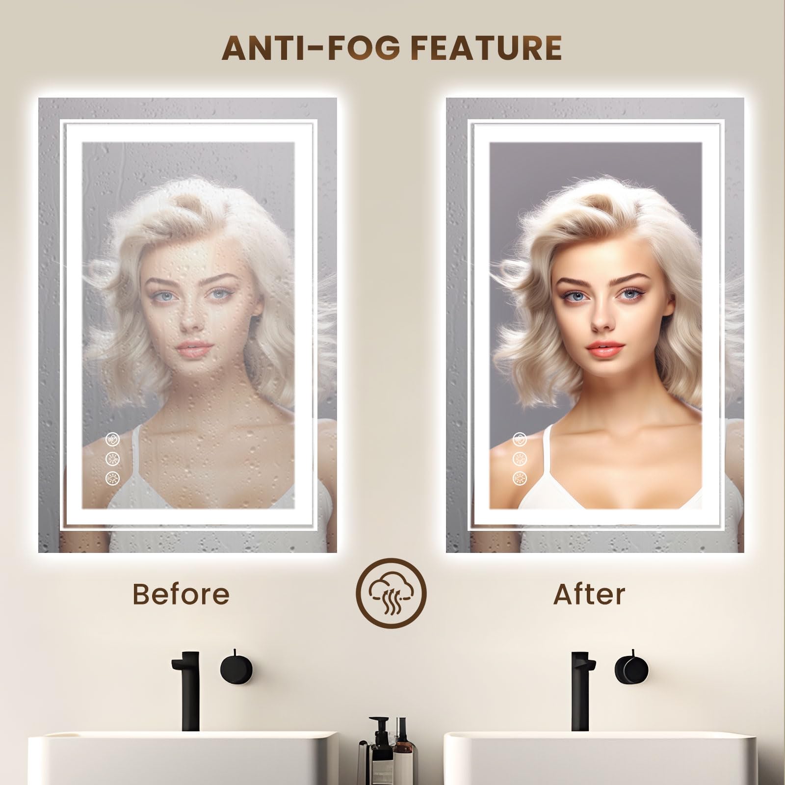 Wtty Rgb Led Bathroom Mirror 24''X36'' With Backlit And 3 Front Light,Stepless Dimmable Led Mirror For Bathroom,Lighted Bathroom