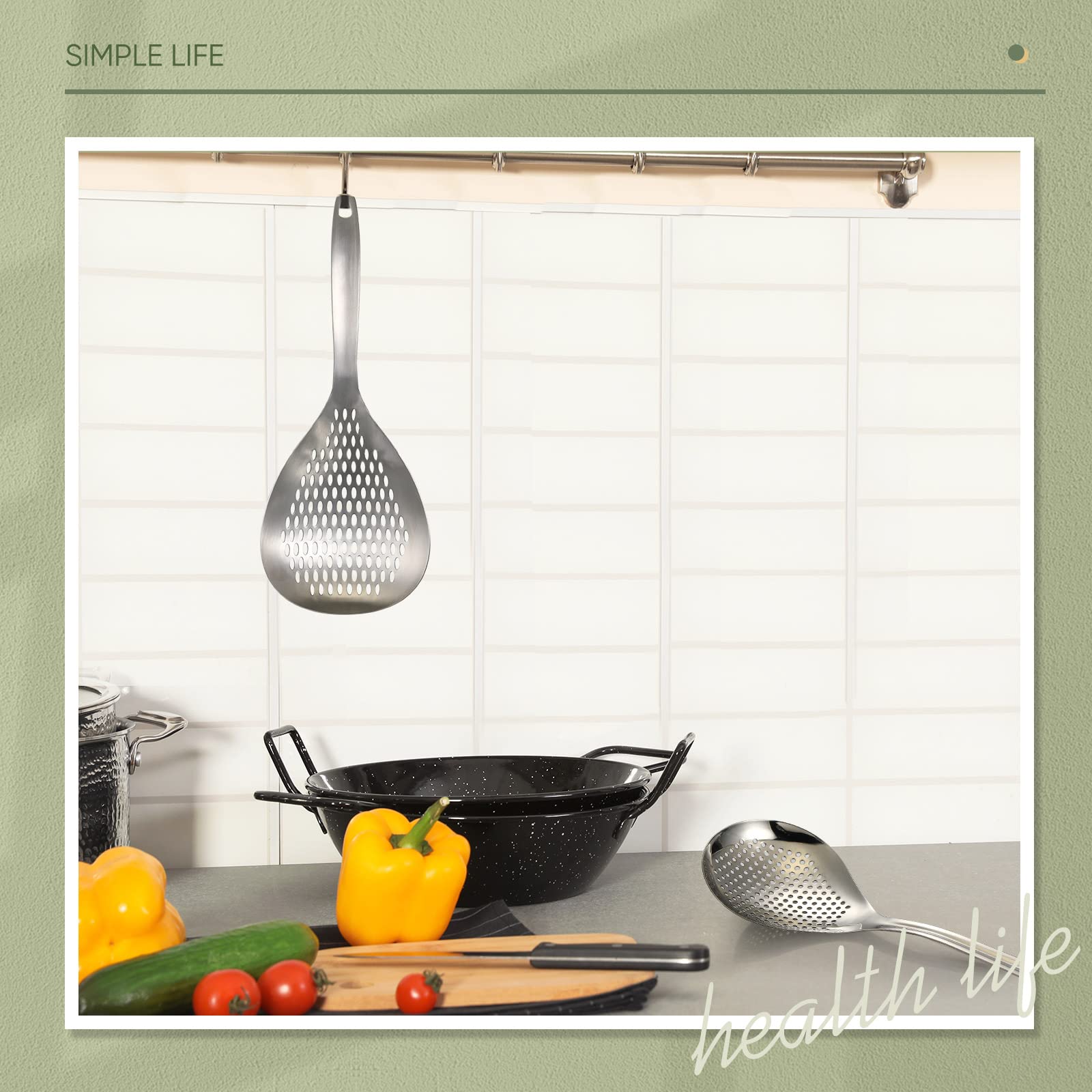 2 Pieces Skimmer Slotted Spoon Spider Strainer Stainless Steel Skimmer Ladle Skimmer Spoon Rustproof Frying Spoon Strainer Colan