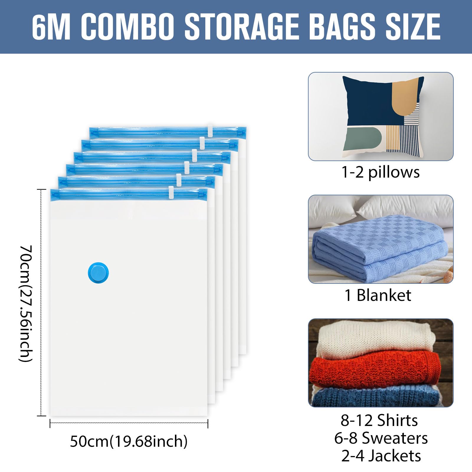 BoxLegend Vacuum Storage Bags with Hand Pump 6 Medium 19.68x27.56 Thickened Vacuum Seal Bags for Clothing Bed Sheets Pillowcases