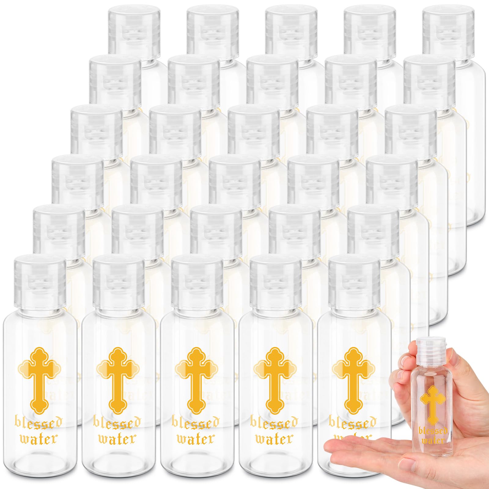 Chuangdi 5 Pcs Holy Water Bottles Baptism Party Favor Transparent Holy Water Empty Containers with Golden Catholic Cross First C