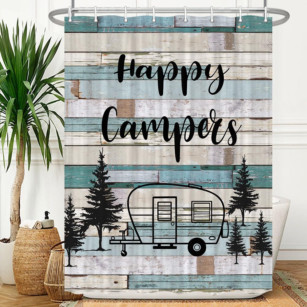 Rv Shower Curtain, Camper Shower Curtains For Travel Trailer, Camping Shower Curtain Small Narrow Shorter Shower Curtains Set, C