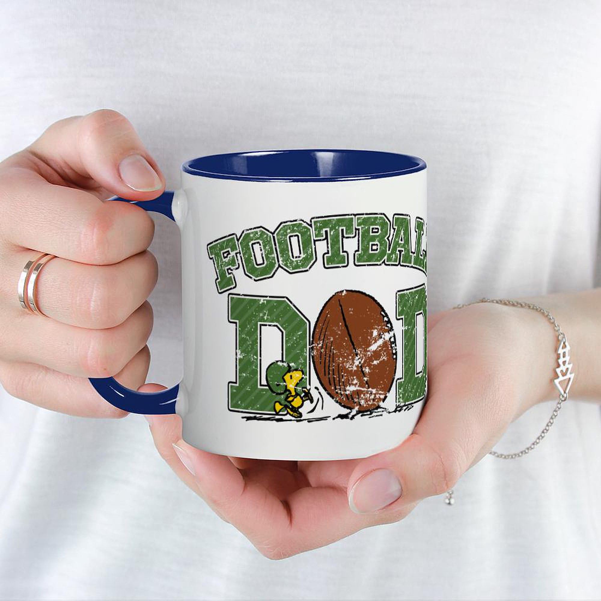 CafePress Snoopy Football Dad Mug 11 oz (325 ml) Ceramic Coffee Mug