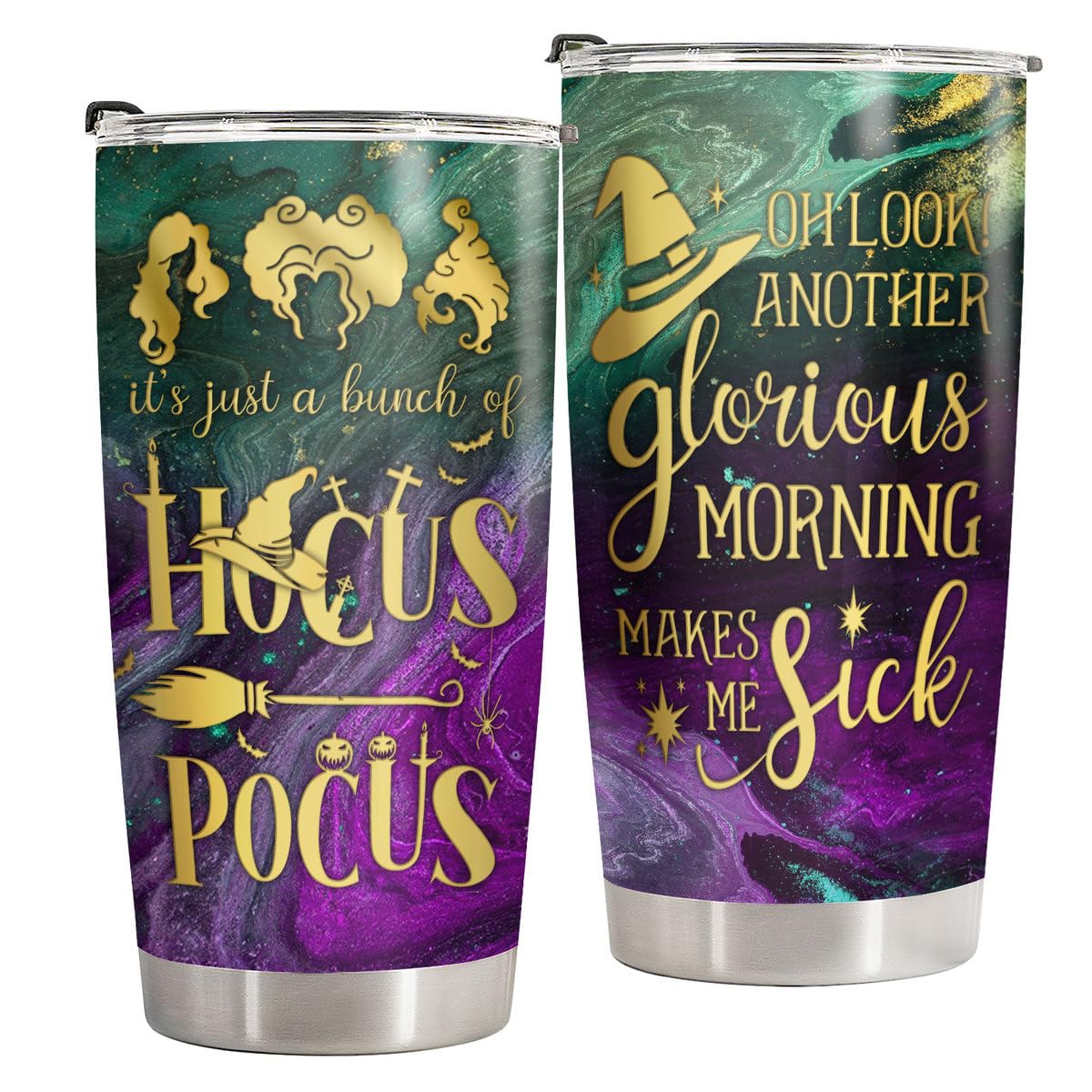34HD Hocus Tumbler 20oz Stainless Steel Insulated, Funny Glorious Morning Witch Gift for Halloween Fans, Sanderson Sisters Cup -