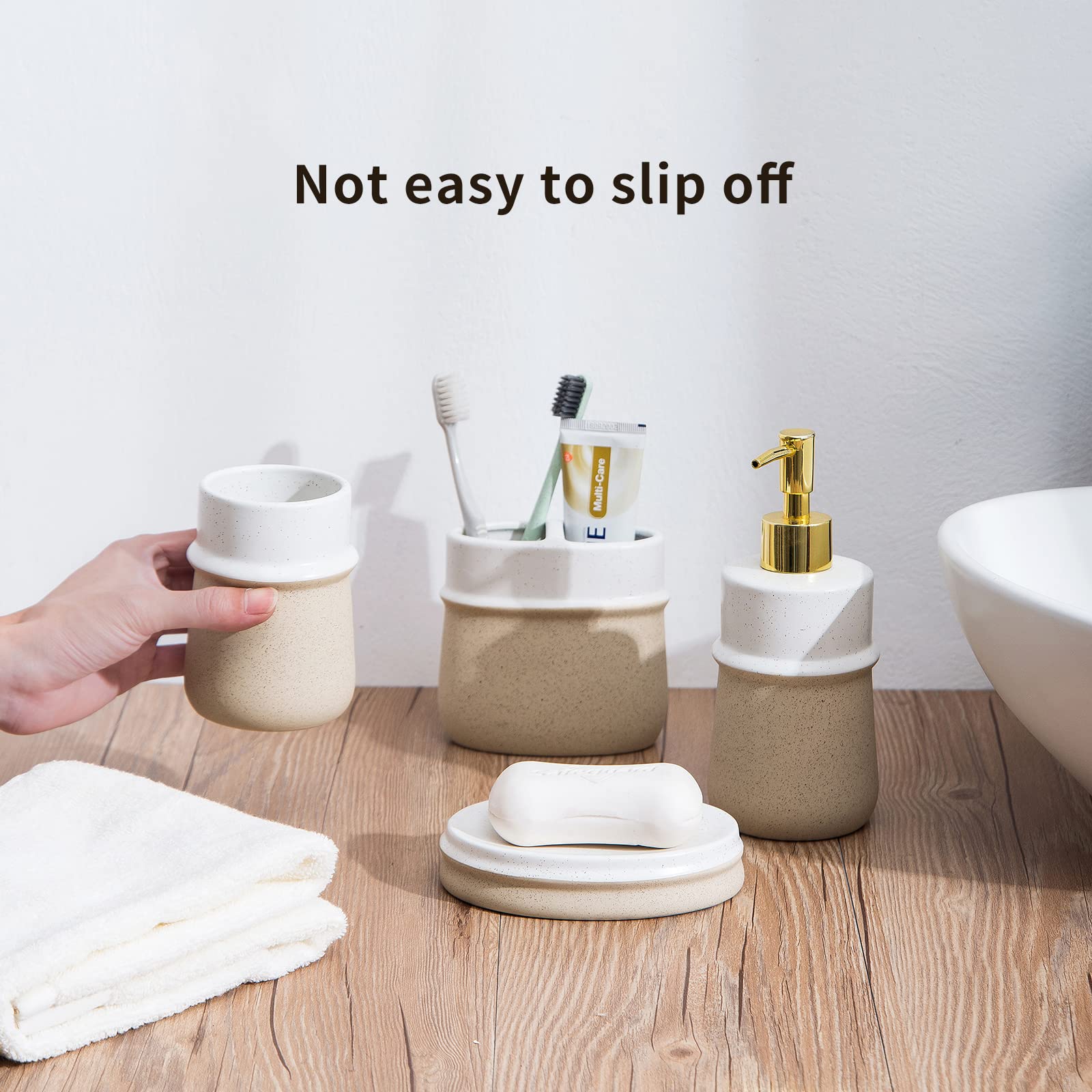 Bathroom Accessories Set,Farmhouse Bathroom Decor,4 Pcs Ceramic Gift Set Apartment Necessities, Contain Toothbrush Cup,Soap Disp