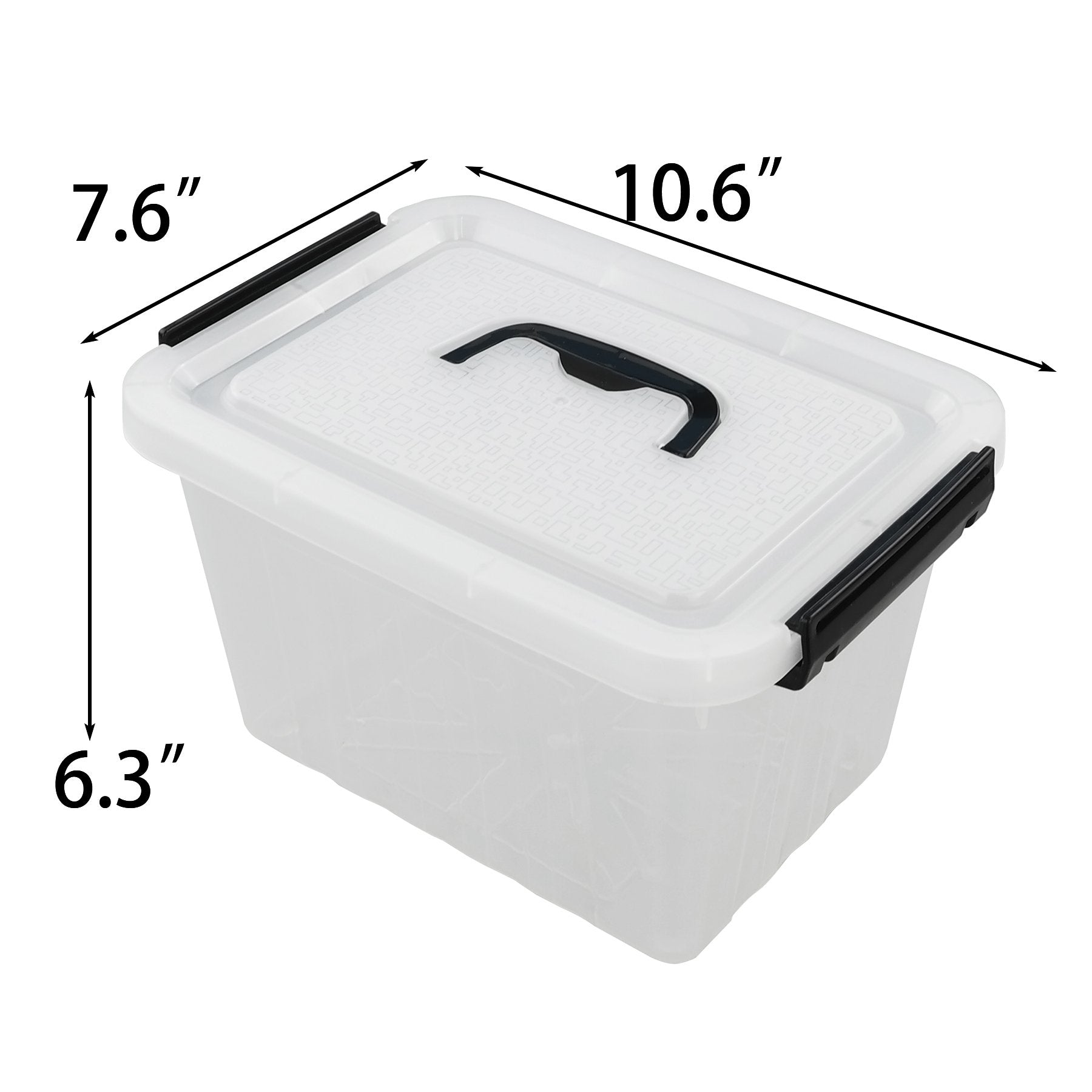 Kekow 6 L Clear Storage Box, Plastic Storage Latch Box With Black Handle, 4-Pack