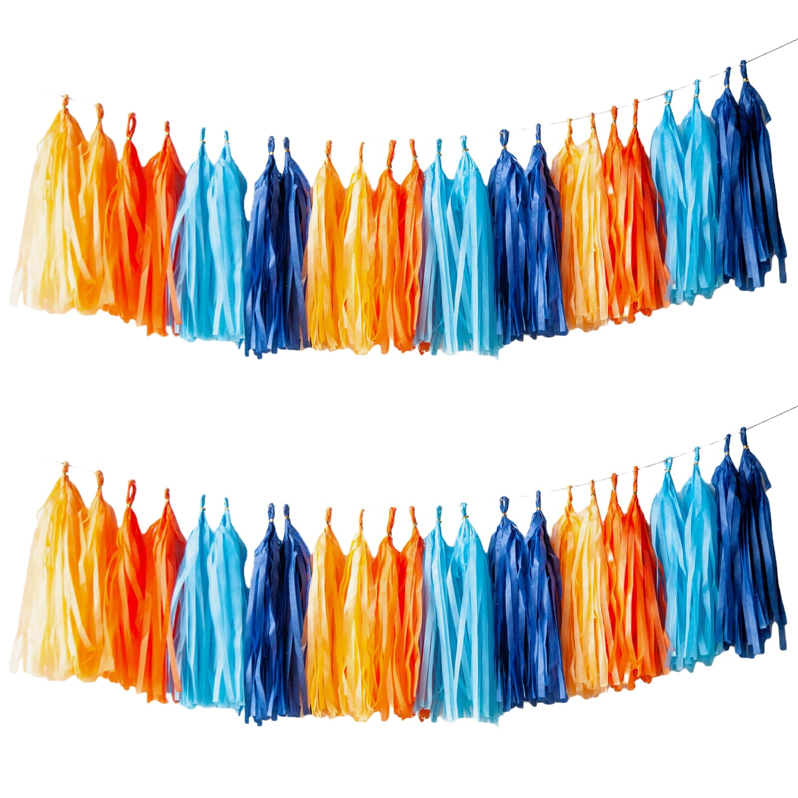 Blue and Orange Tassel Garland,Tissue Tassel Banner for Party Decorations,Pack of 20