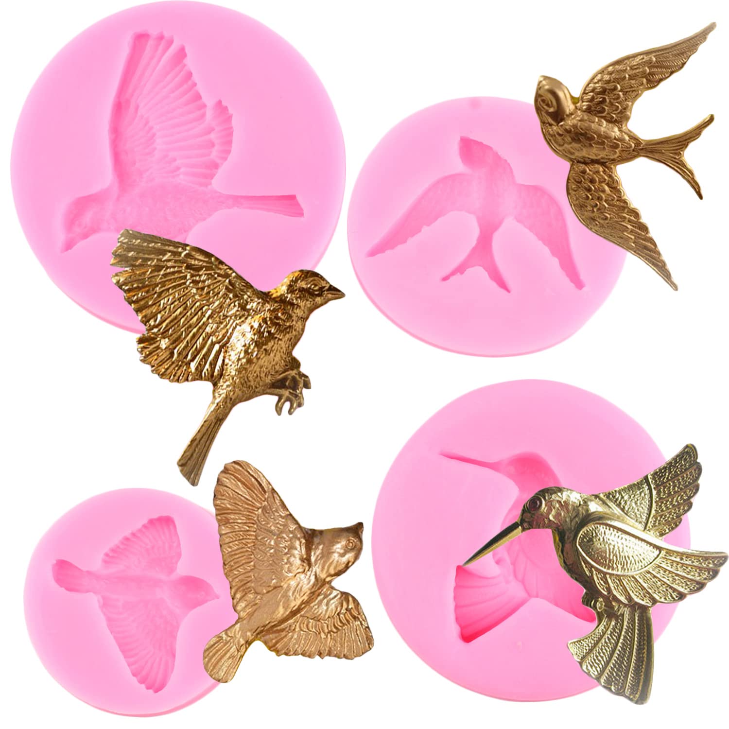 Mujiang 3D Bird Cake Fondant Molds Silicone Mold For Cake Decorating Chocolate Candy Resin Clay Set Of 4