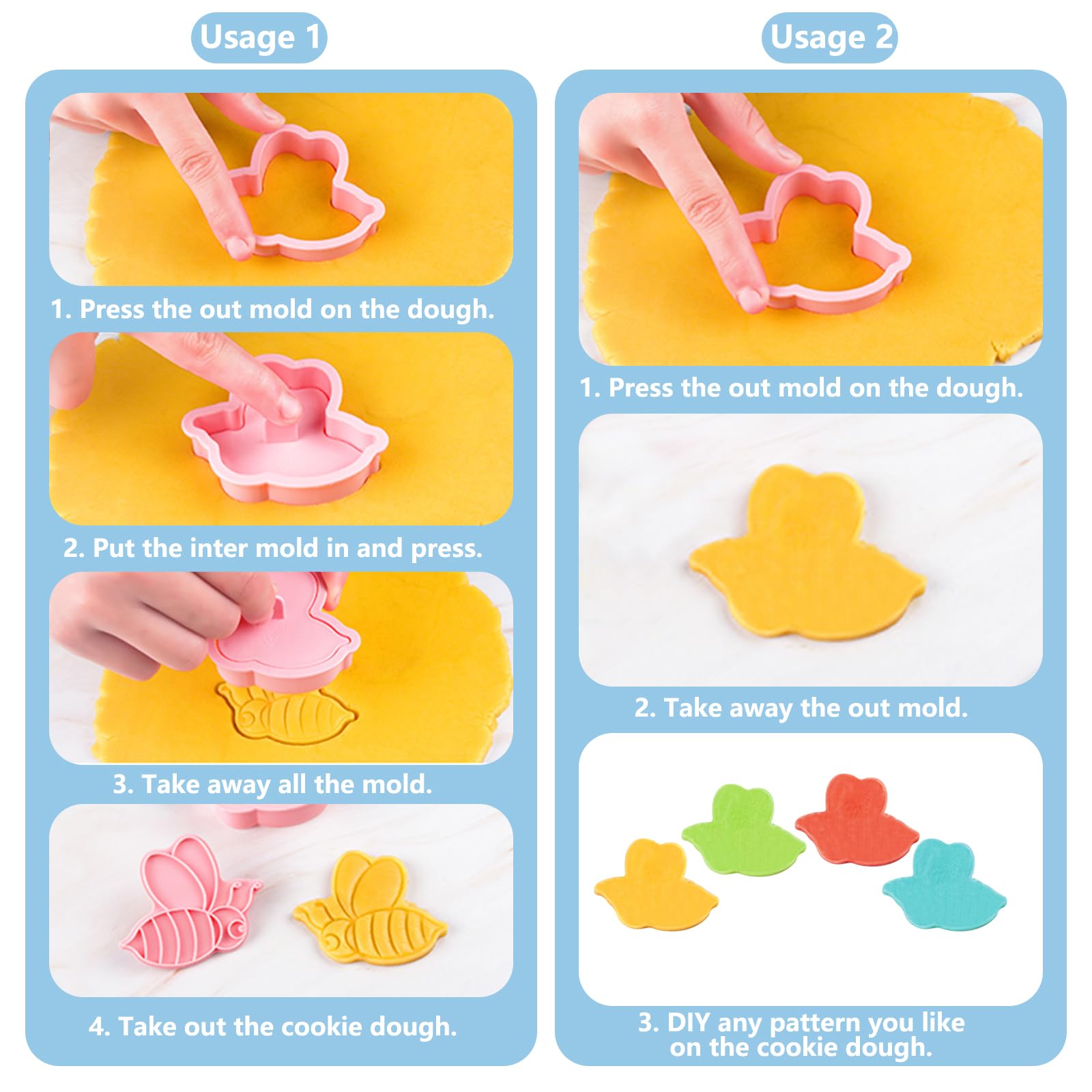 Bigqin 8 Pcs Cookie Cutters Set 3D Cute Cartoon Shapes With Honeybee Flower Cookie Mold Pink Diy Cartoon Biscuit Baking Mold Too