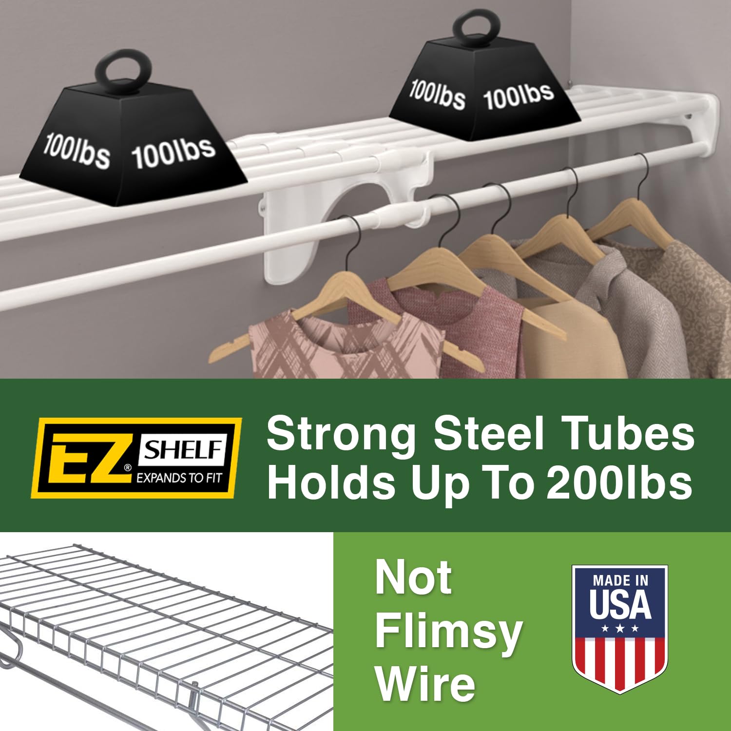 Ez Shelf - Closet Shelf With Hanging Rod - 28   -48    Expandable, White, Closet Shelves - Strong, Holds 200 Lbs - Diy, Easy Ins