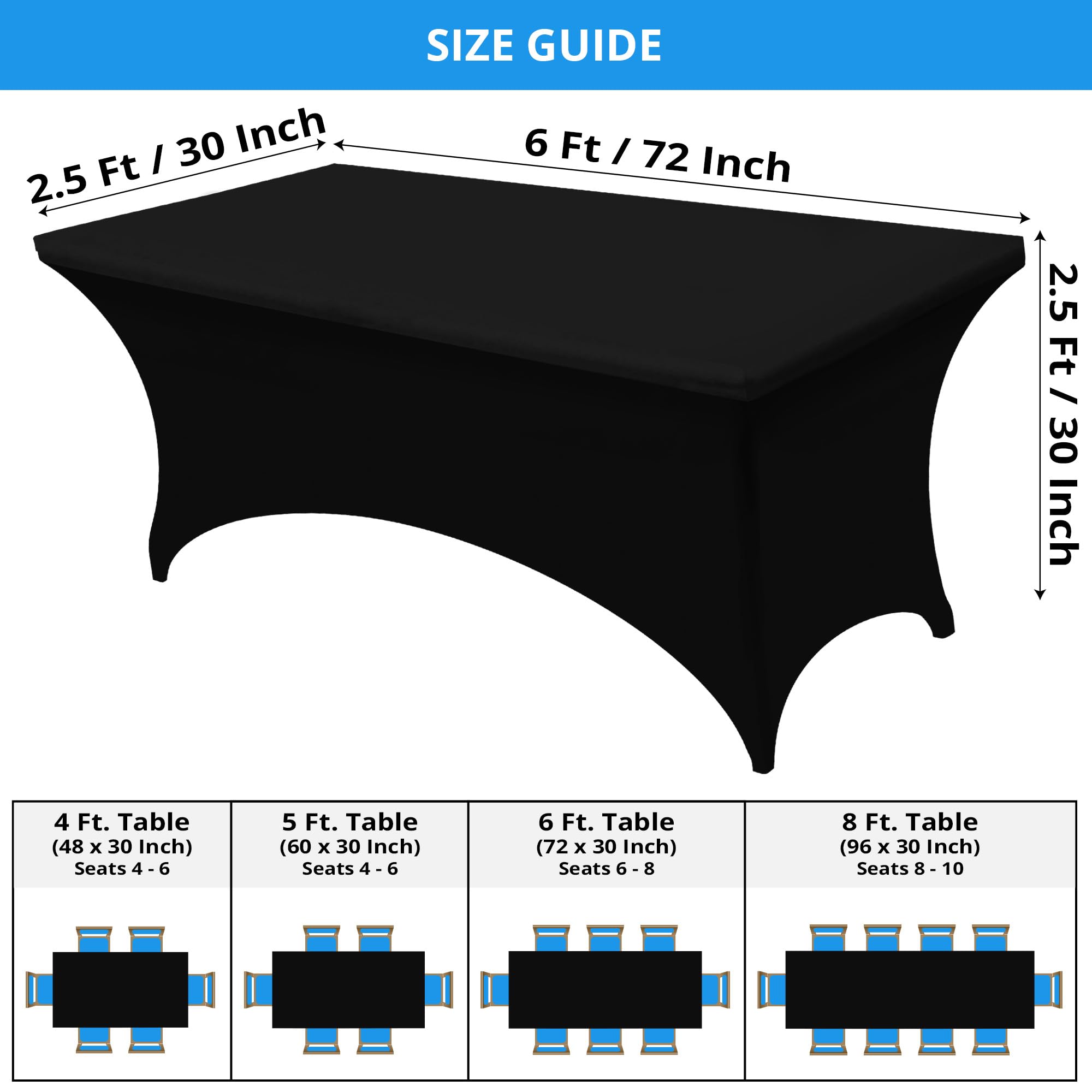 Utopia Kitchen Spandex Tablecloth 1 Pack [6Ft, Black] 200 Gsm Tight, Fitted, Washable And Wrinkle Resistant Stretch Rectangular