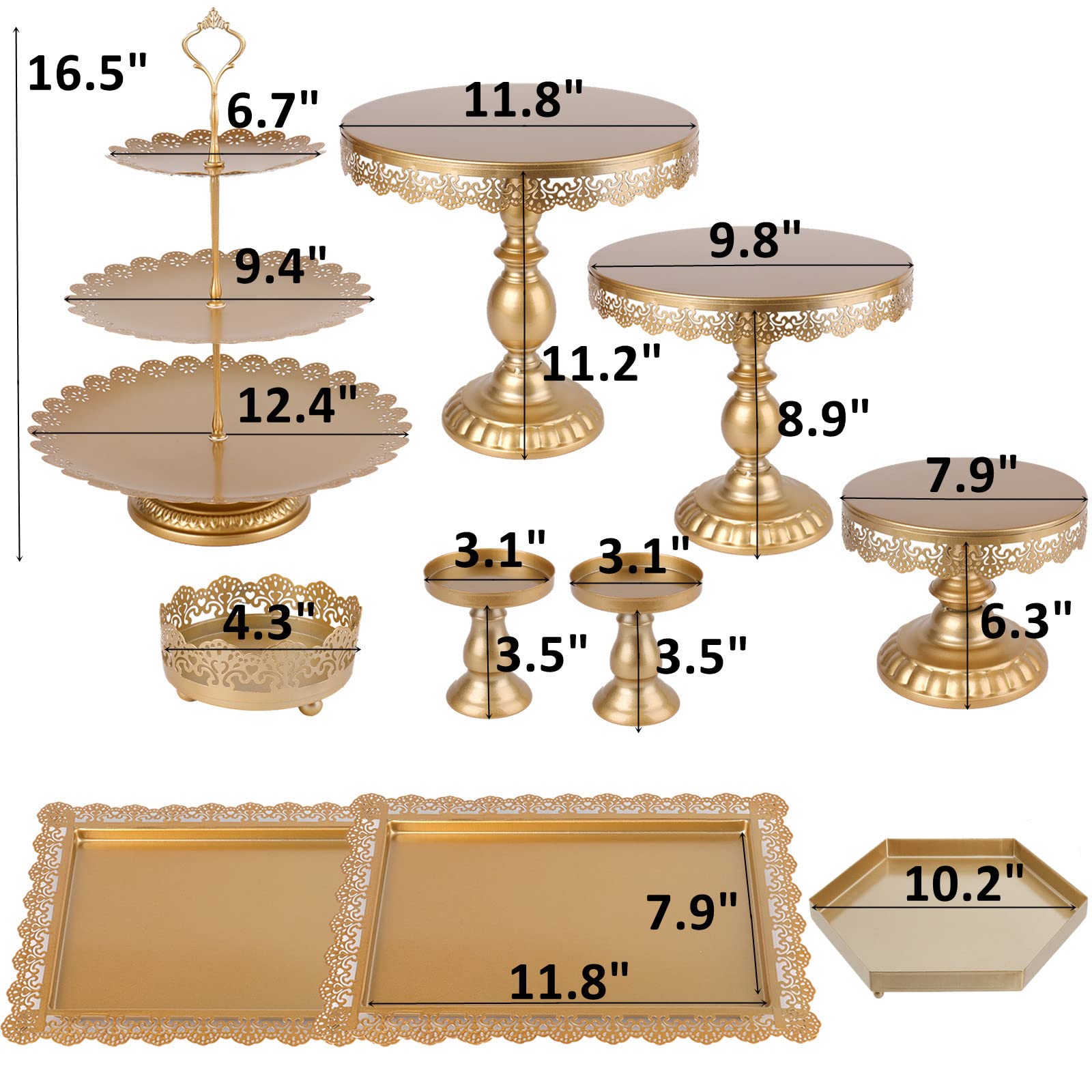 Zoofox 10 Pieces Cake Stands, Metal Cupcake Stand With Multiple Combination Styles, Dessert Plate Cake Serving Tray Fruit Candy