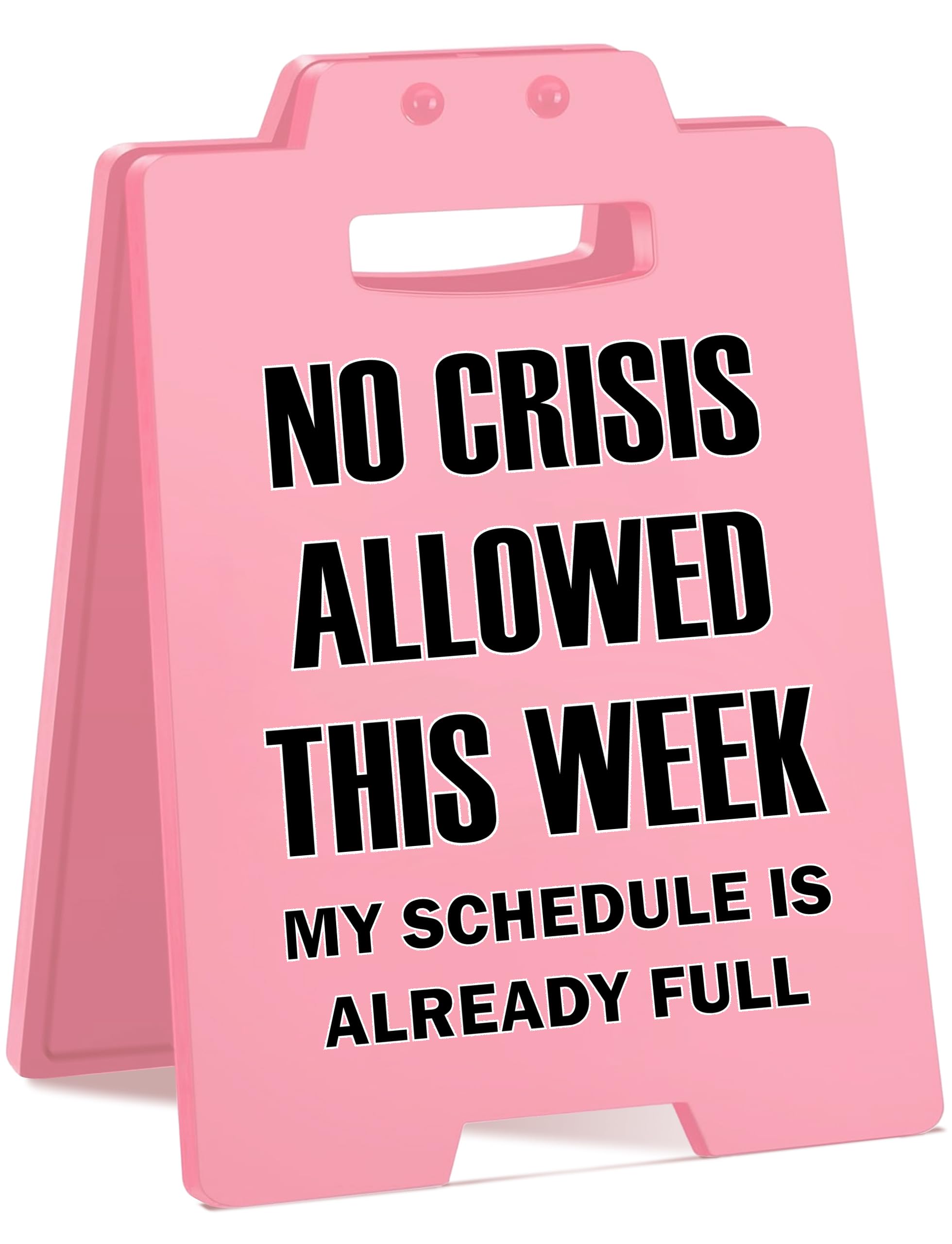 Funny Pink Desk Sign - NO CRISIS ALLOWED THIS WEEK Office Decor for Women - Cute Cubicle Sign, Work Desk Accessory, Gag Gift for