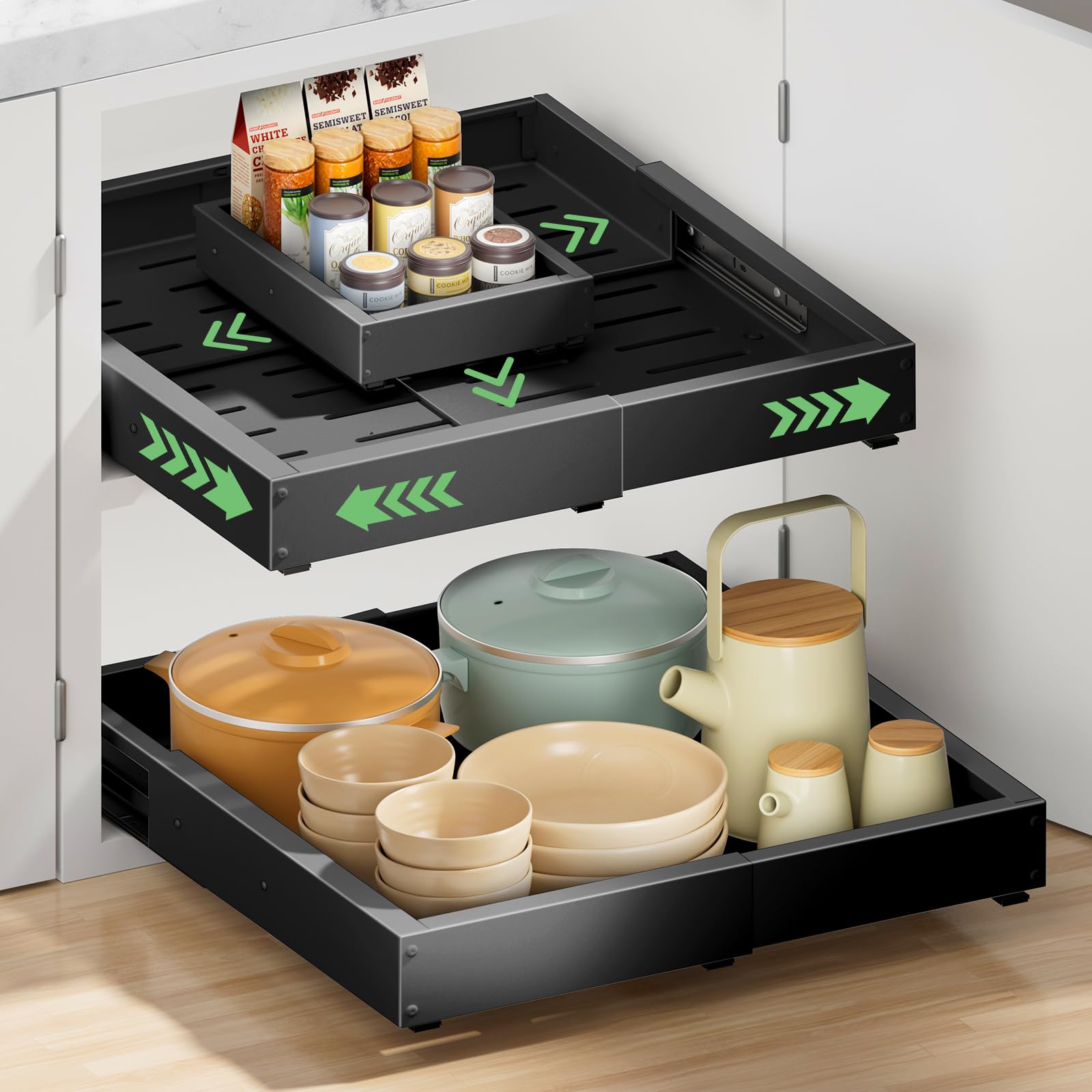 BUFOR 2 Pack Pull Out Cabinet Organizer, Width 1219 Depth 1723, Black