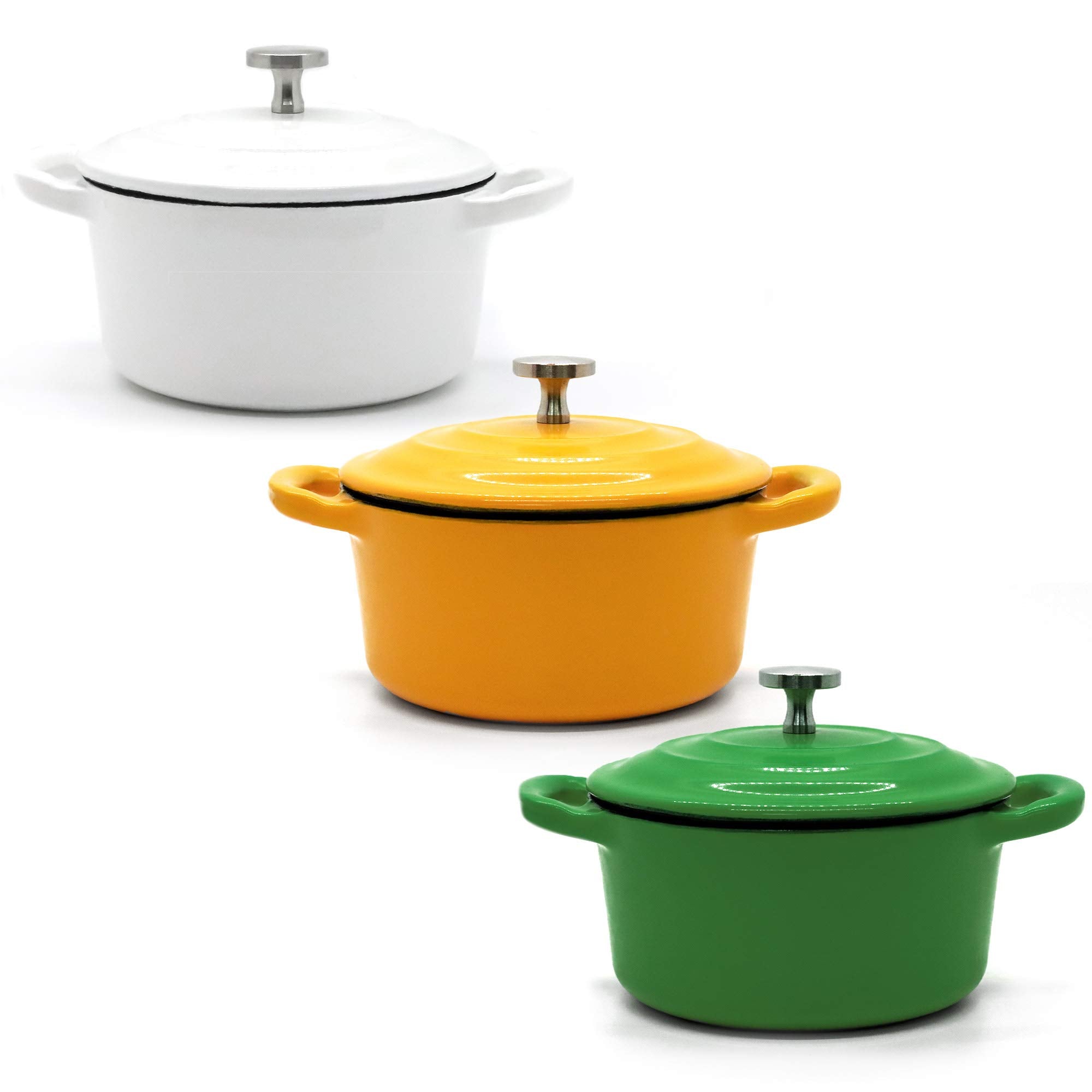 RJ Legend Mini Dutch Oven Pot Set of 3 - Enamel Surface, Non-Stick Cast Iron Cookware - Ideal Gift for Your Friends & Family - G