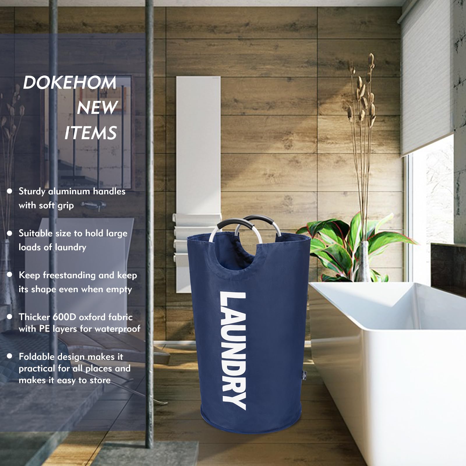 DOKEHOM 125L X-Large collapsible Washing Laundry Basket Bag (7 colors) for Bedroom  Fabric (Dark Blue  XL)