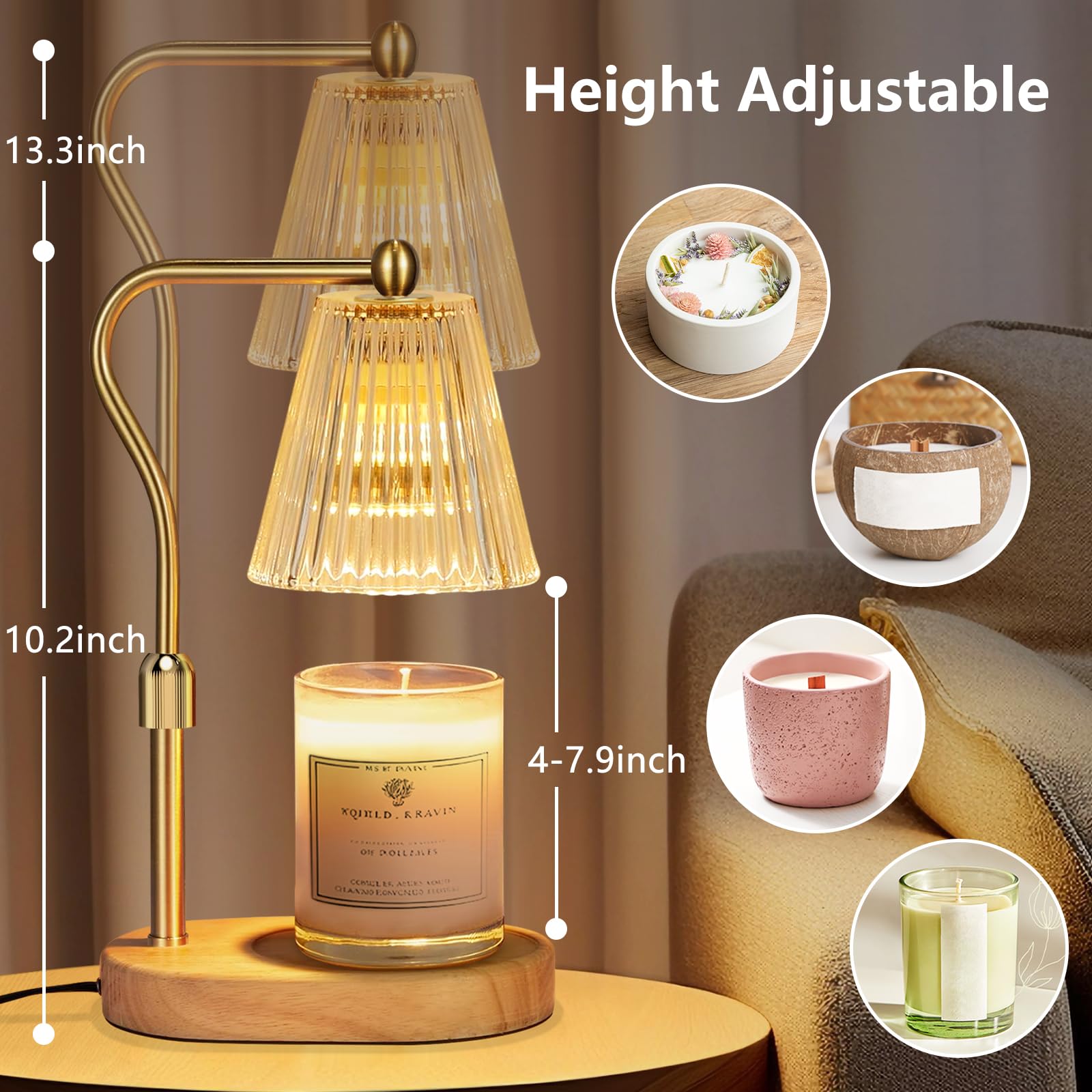Engpure Candle Warmer Lamp with Timer and Dimmer Adjustable Height for Women Birthday Gift, Home Room Decor, Wax Melt Warmer for